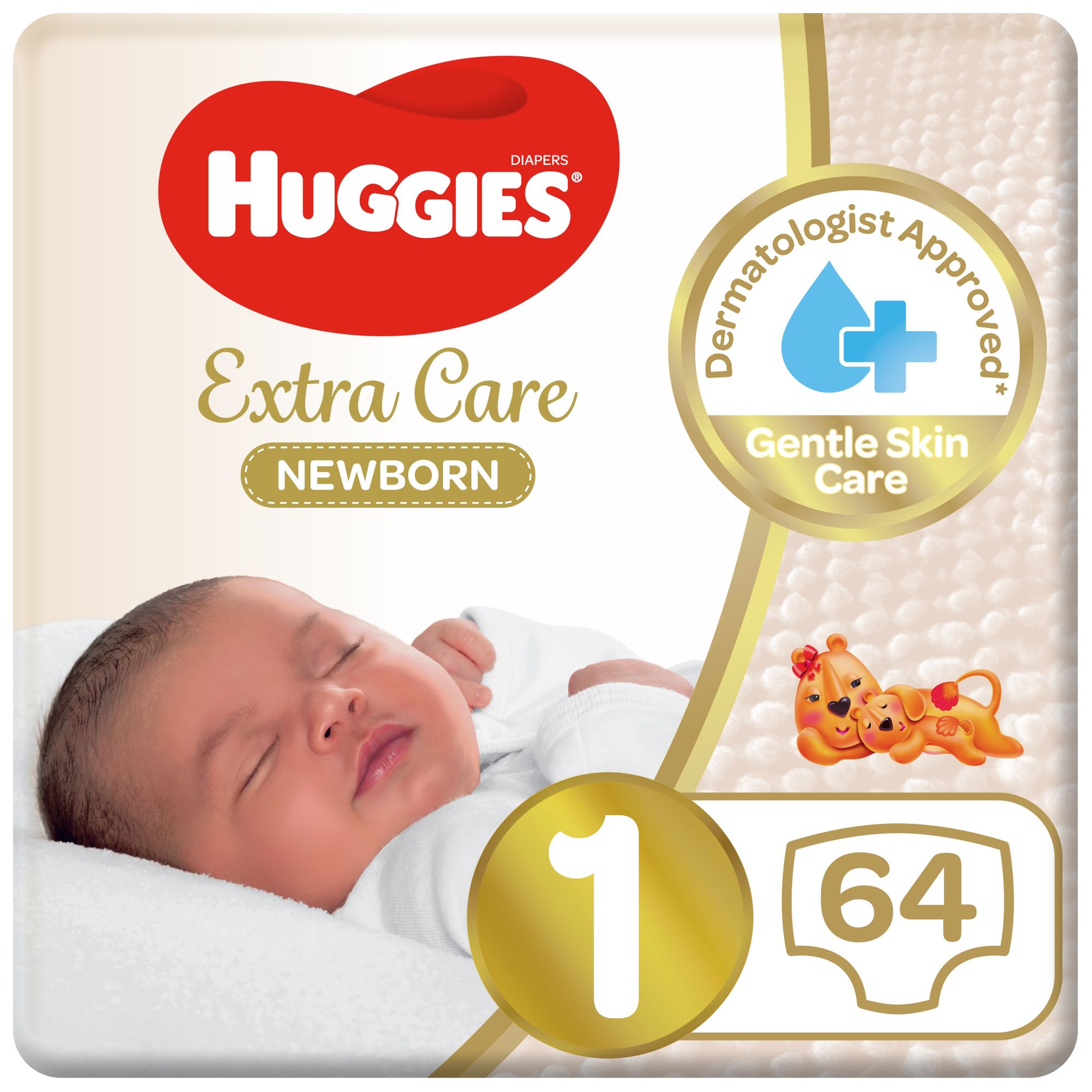Huggies Extra Care Newborn, Size 1, Jumbo Pack, 64 Diapers
