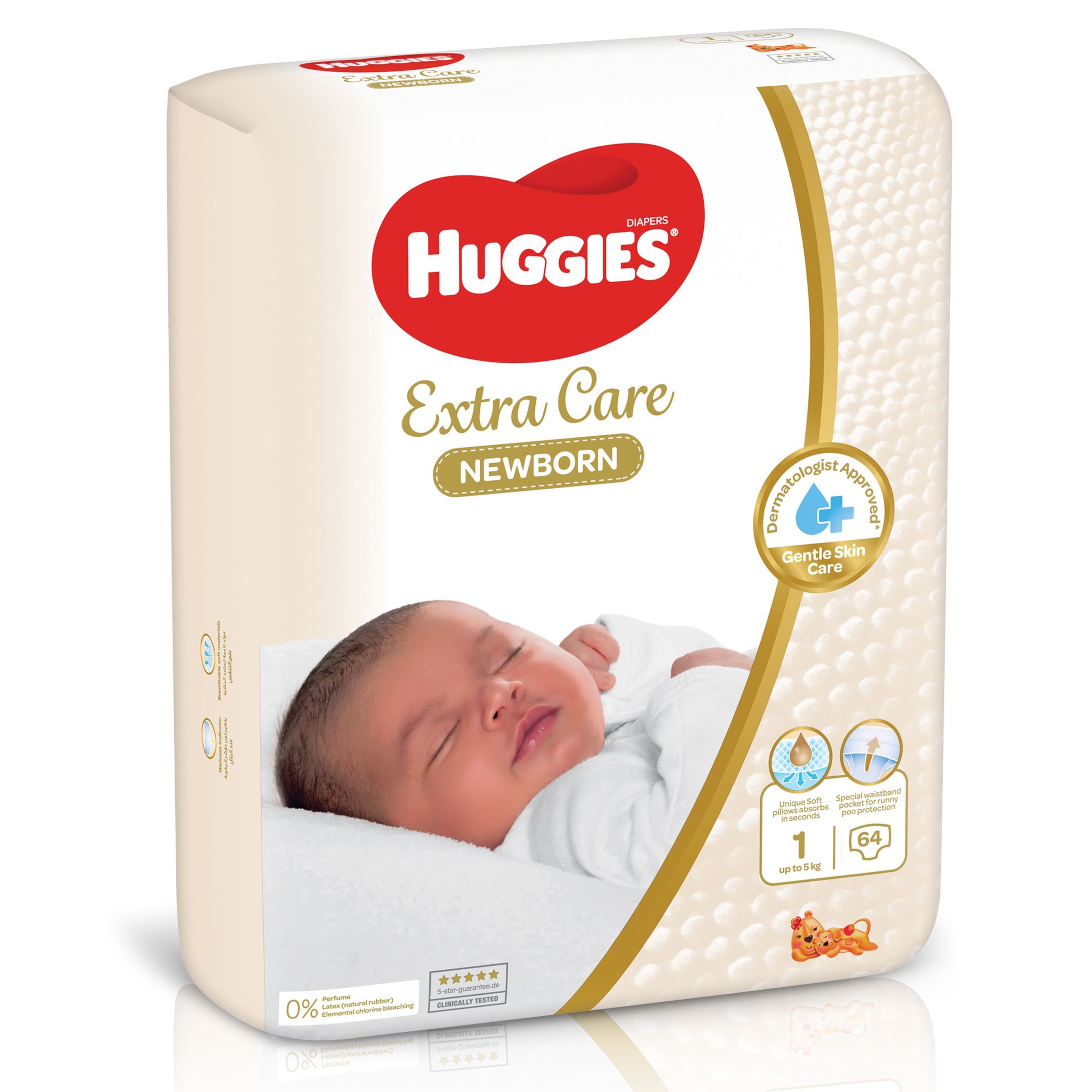 Huggies Extra Care Newborn, Size 1, Jumbo Pack, 64 Diapers