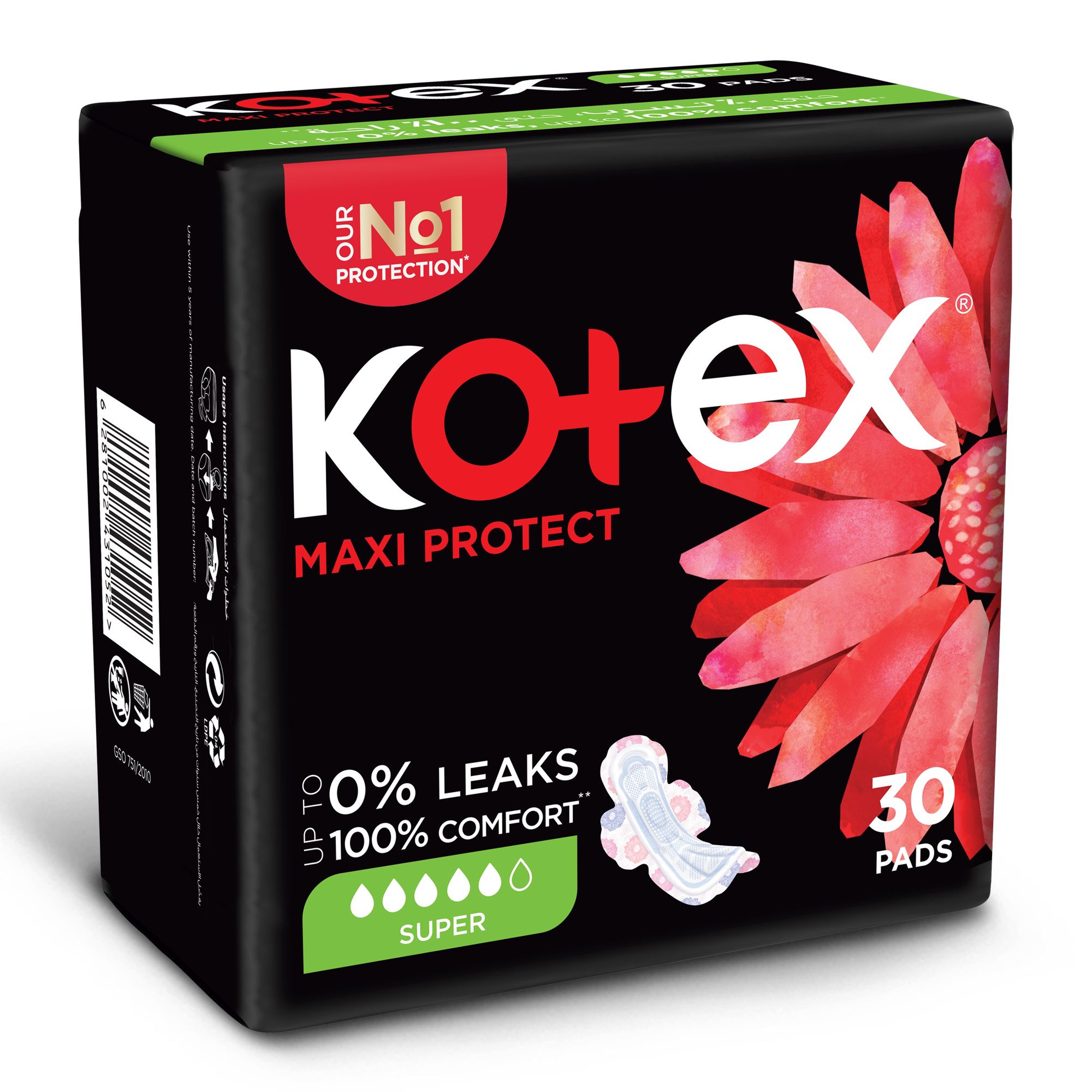 Kotex Maxi Protect Large Sanitary Pads - 30 Pcs