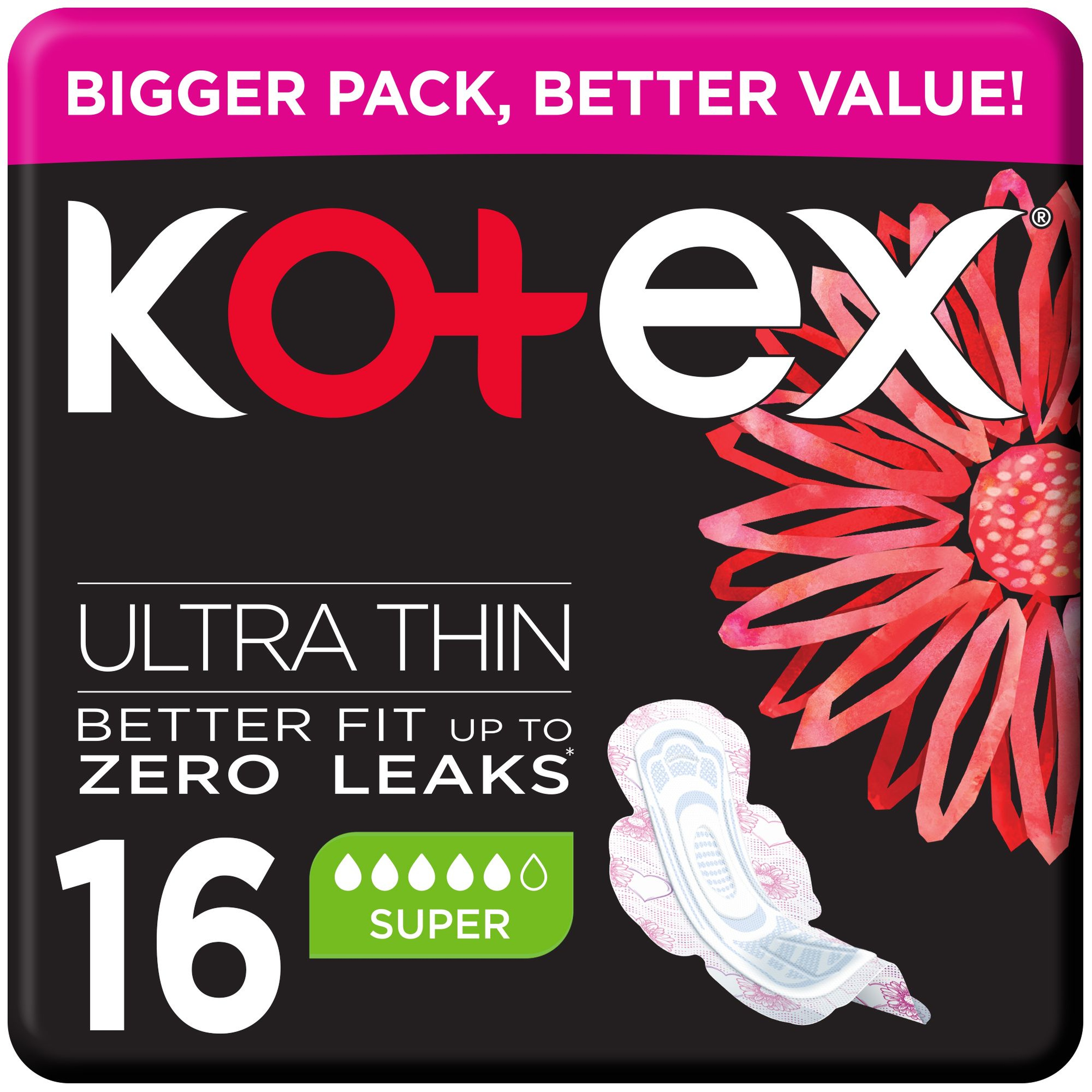 Kotex Ultra Thin Super Sanitary Pads With Wings 16 Pcs