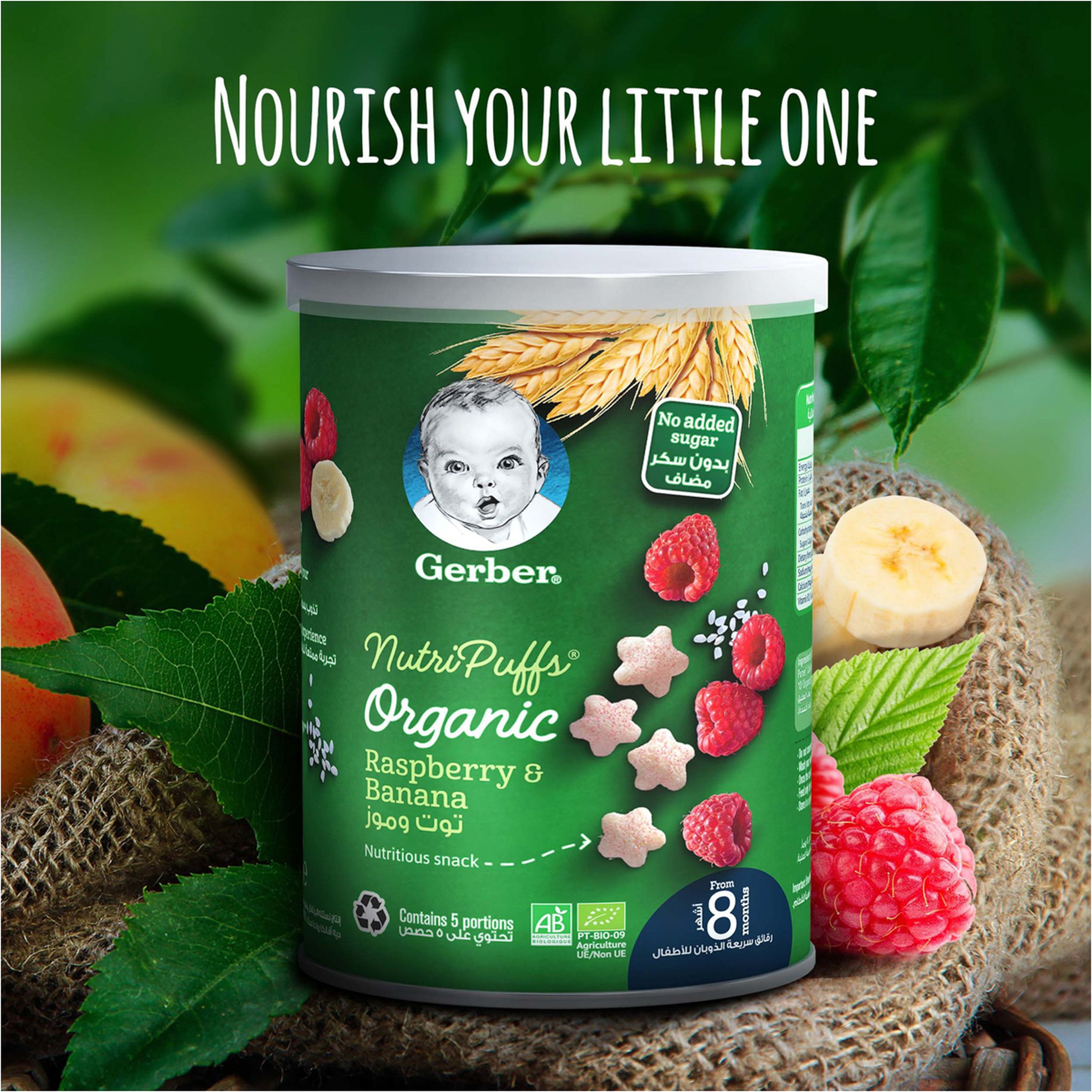 Gerber Organic Nutripuffs Raspberry & Banana 35G Can