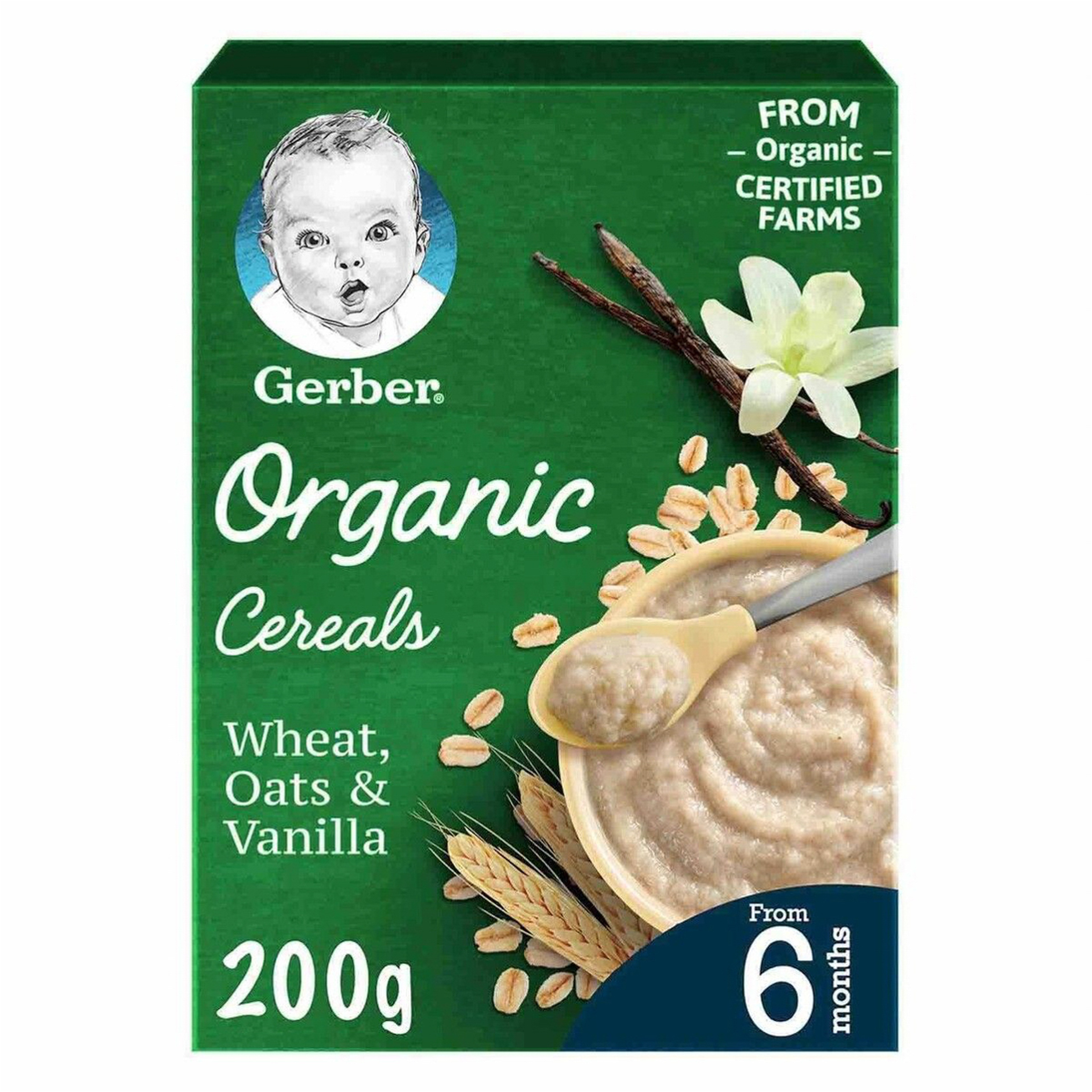 Gerber Organic Infant Cereal With Wheat Oats And Vanilla 200 G