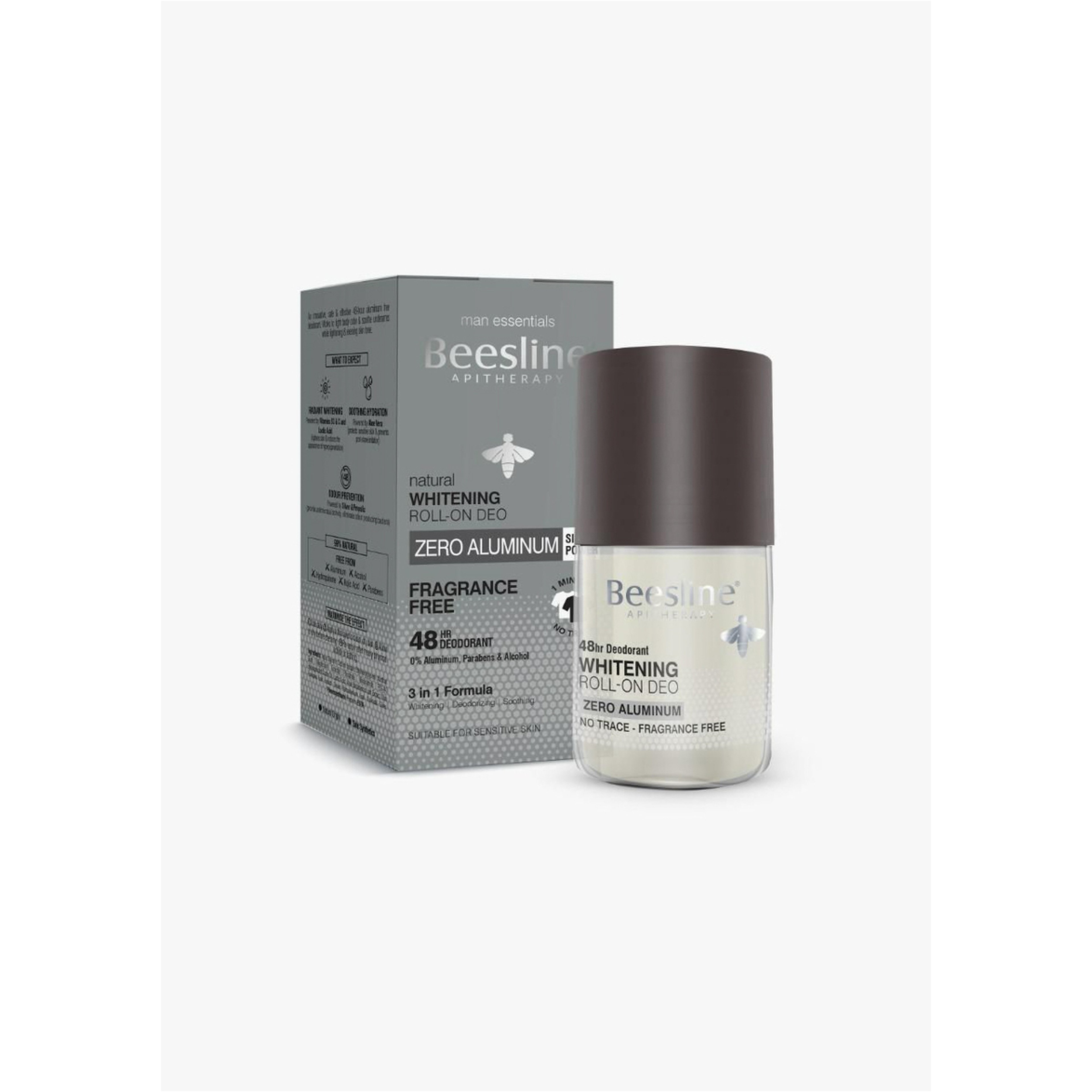 Beesline Whitening Roll-On Deo, Zero Aluminum Fragrance Free For Men 24H Protection - 70 Ml