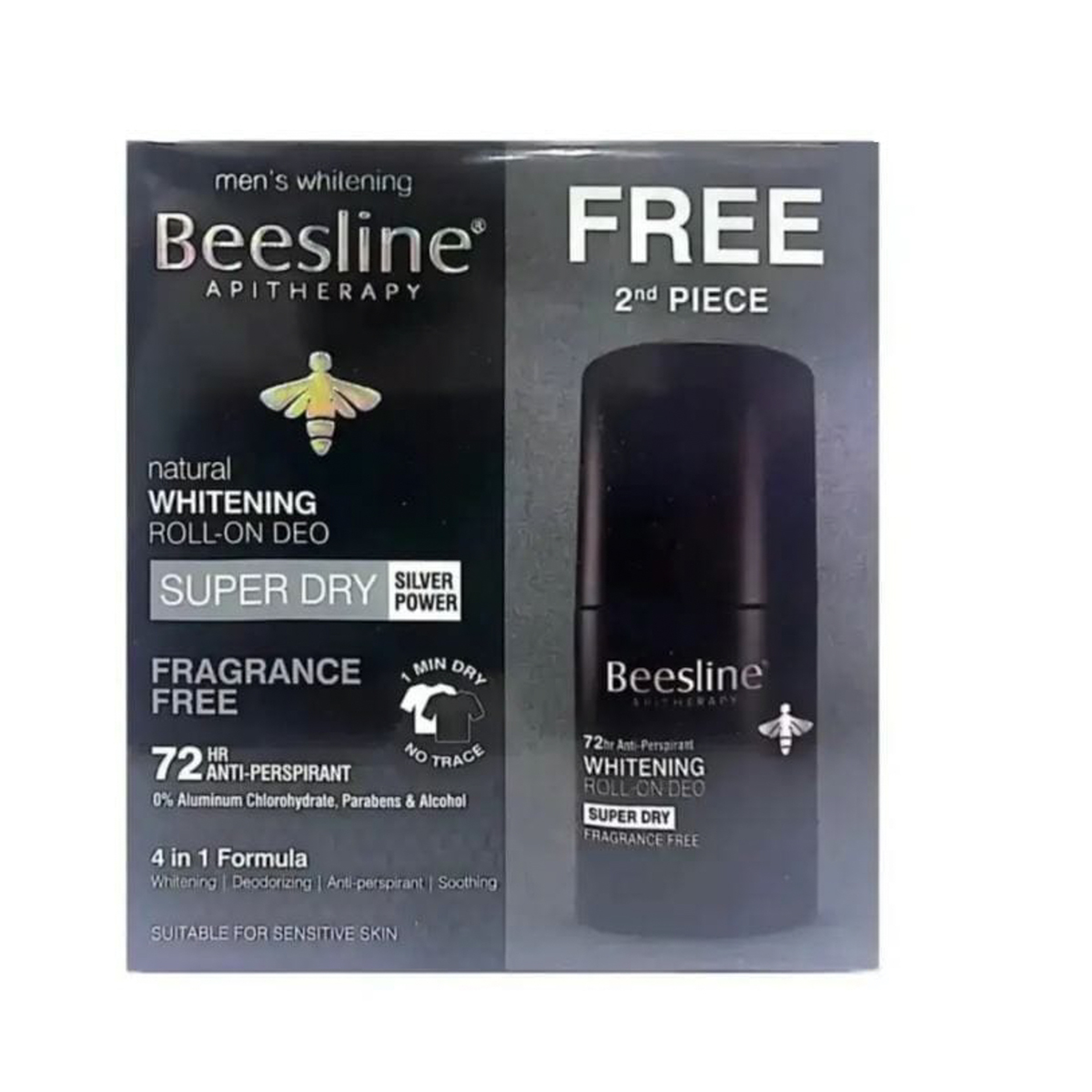 Beesline Whitening Roll-On Deo Super Dry Fragrance Free For Men 50Ml (1+1 )
