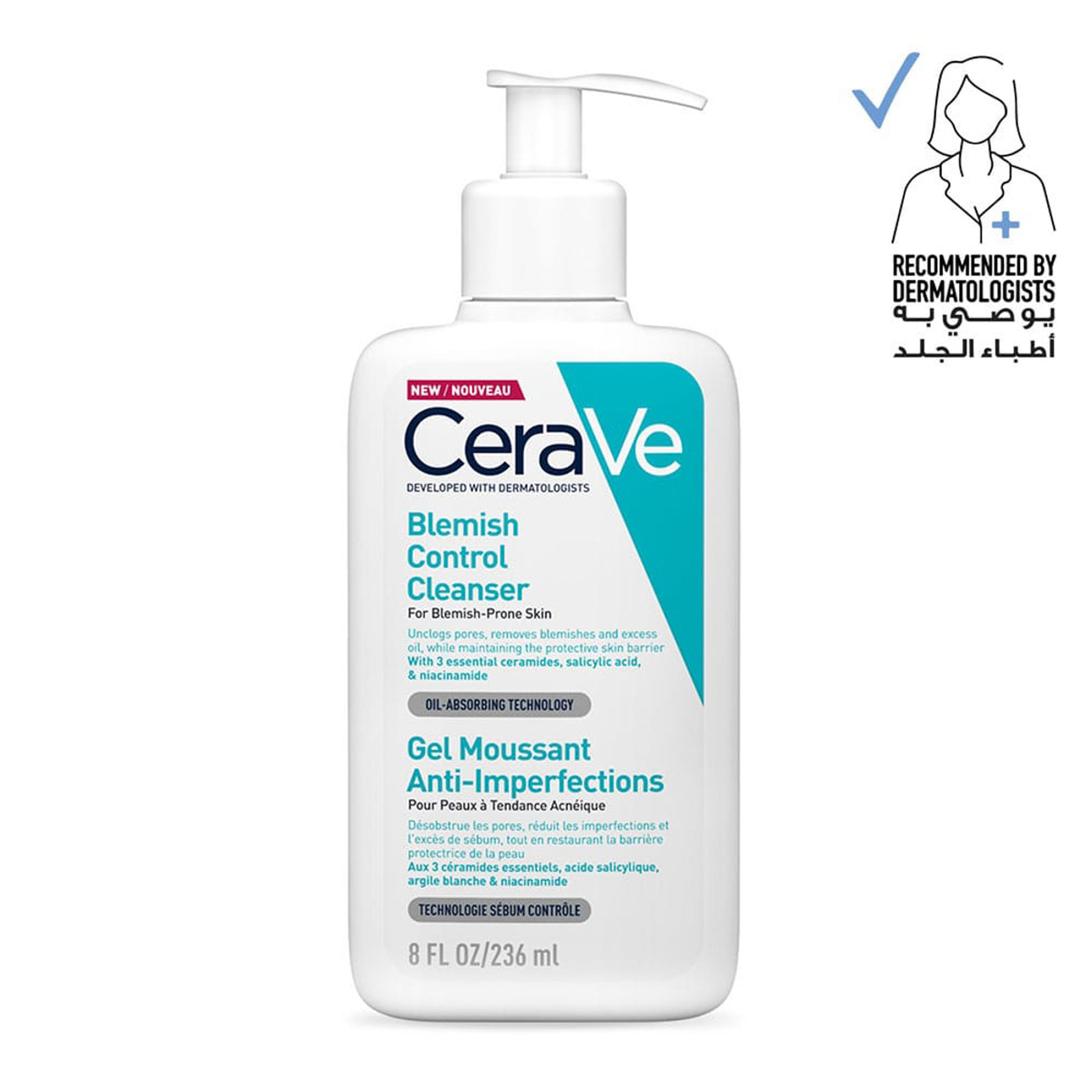 Cerave Blemish Control Cleanser Face Wash For Acne & Blemish Prone Skin With 2% Salicylic Acid, Niacinamide And Ceramides 236 Ml