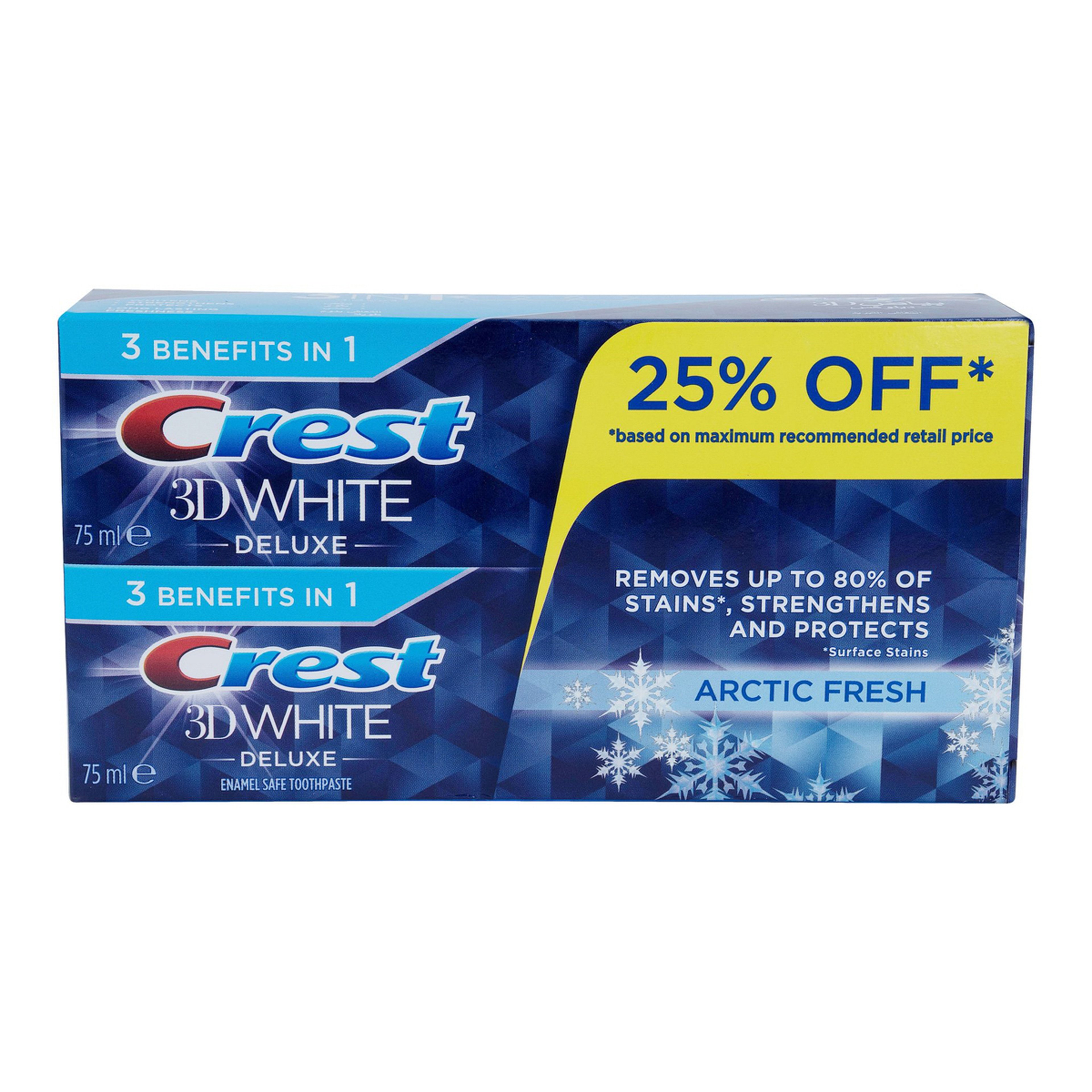 Crest Toothpaste 3D White Deluxe 2 Pcs 25% Off 75 Ml