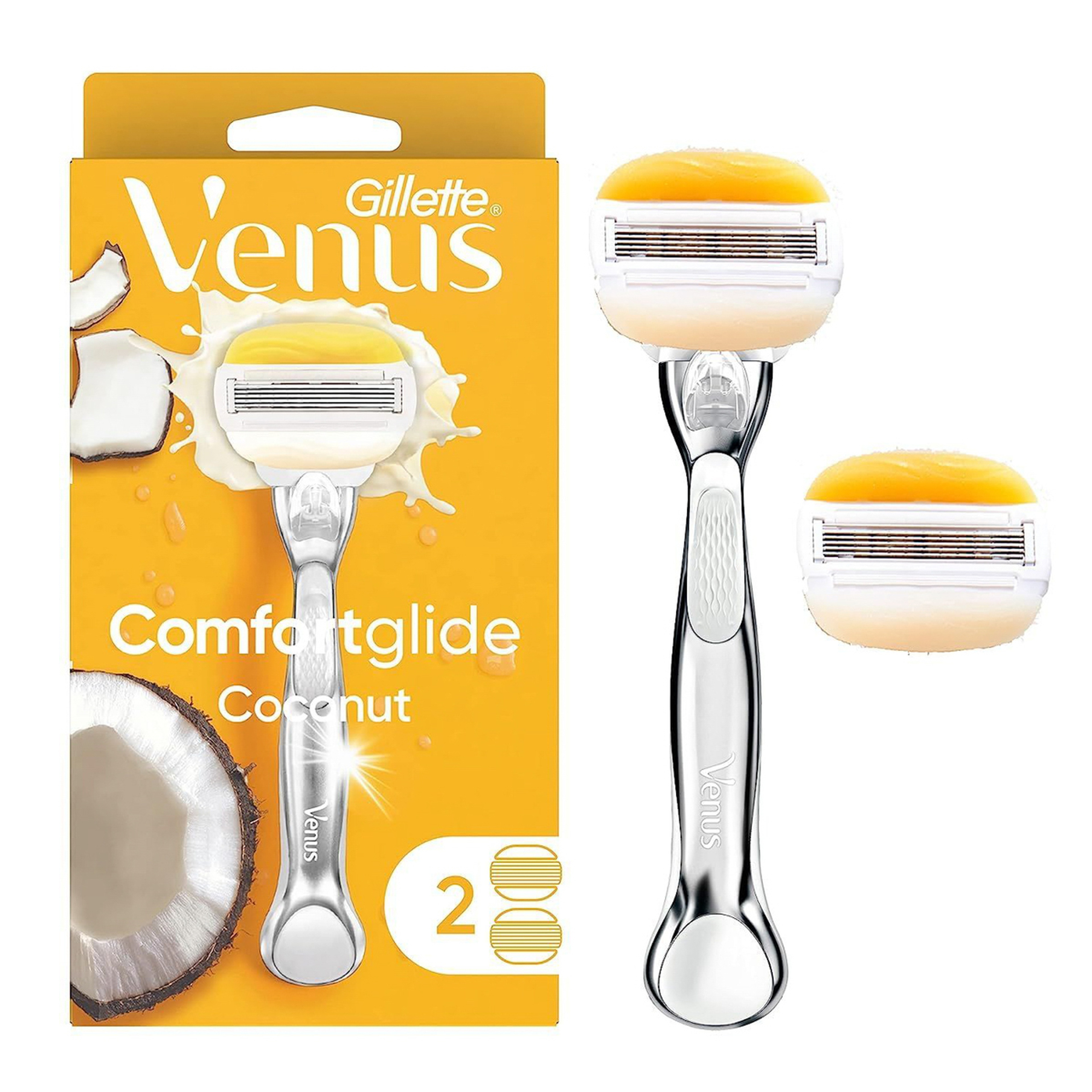 Gillette Venus Comfort Glide Coconutw/Olay Razor 5 Bladed + 2 Count Blades Refill