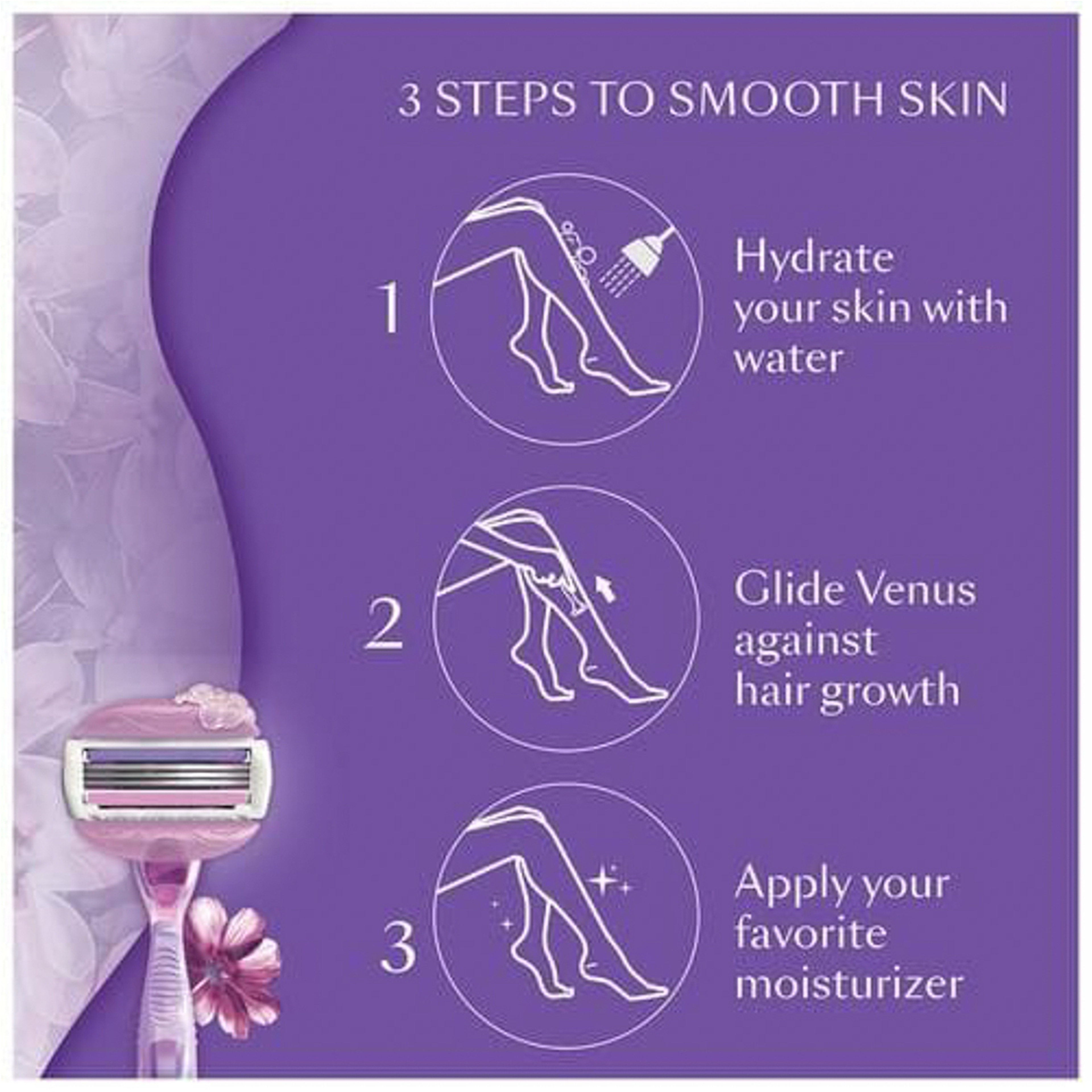 Gillette Venus Comfort Glide Razor 3 Bladed + 2 Count Blades Refills