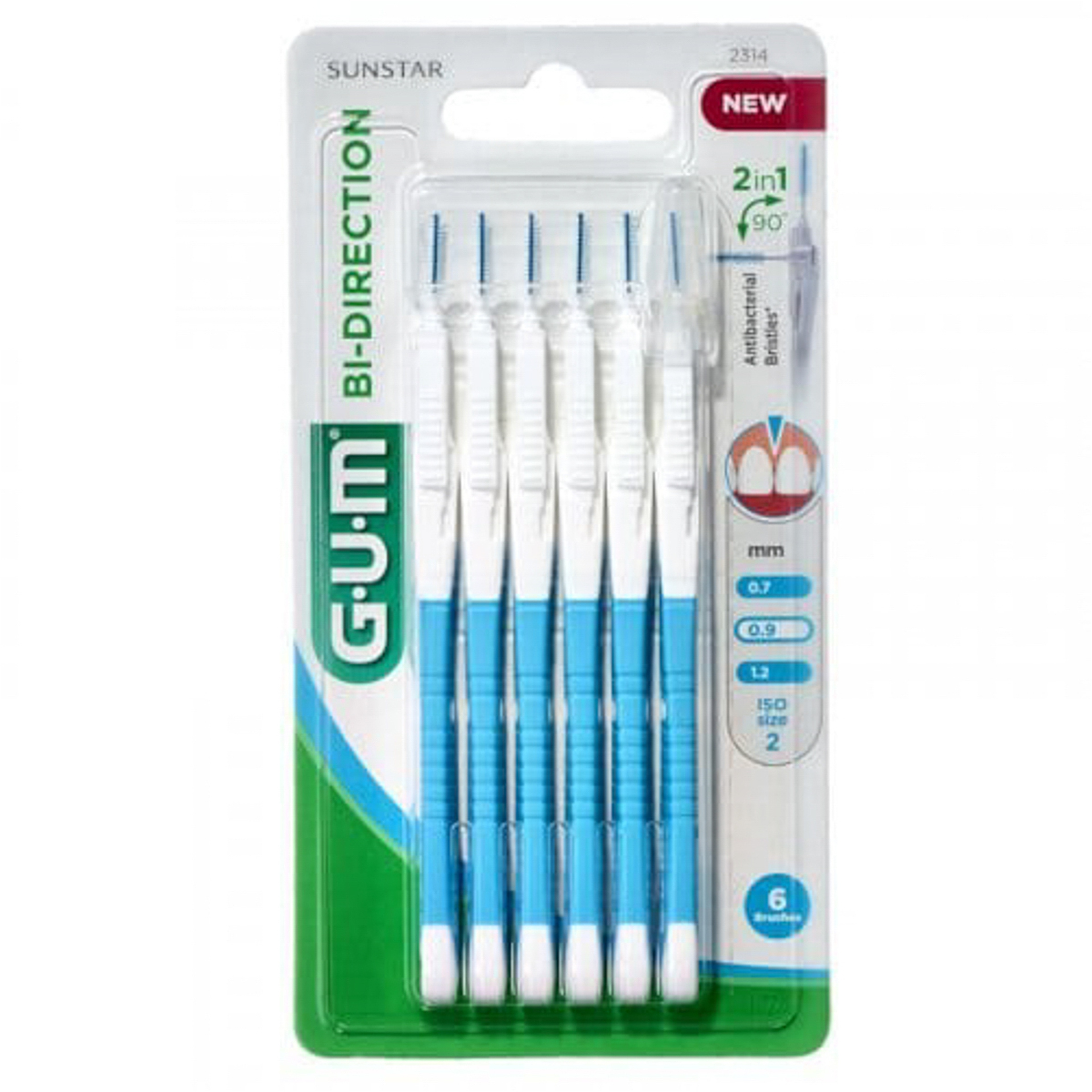 فُرش تنظيف ما بين الأسنان جام ثنائية الاتجاه ميكرو فاين 0.9 مم، 6 قطع.