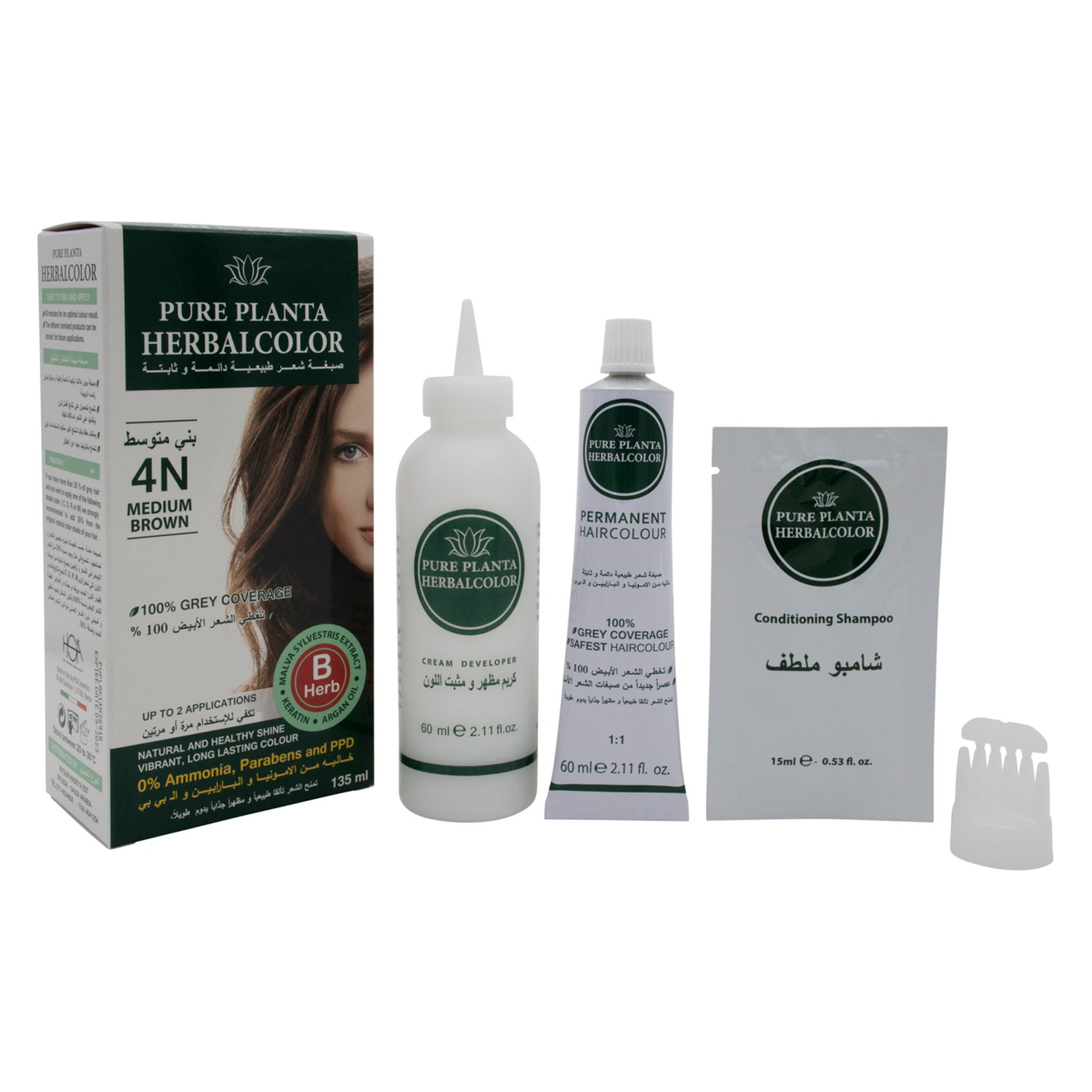 هيربال صبغة شعر جل ثابتة ( بني متوسط 4N) 135مل