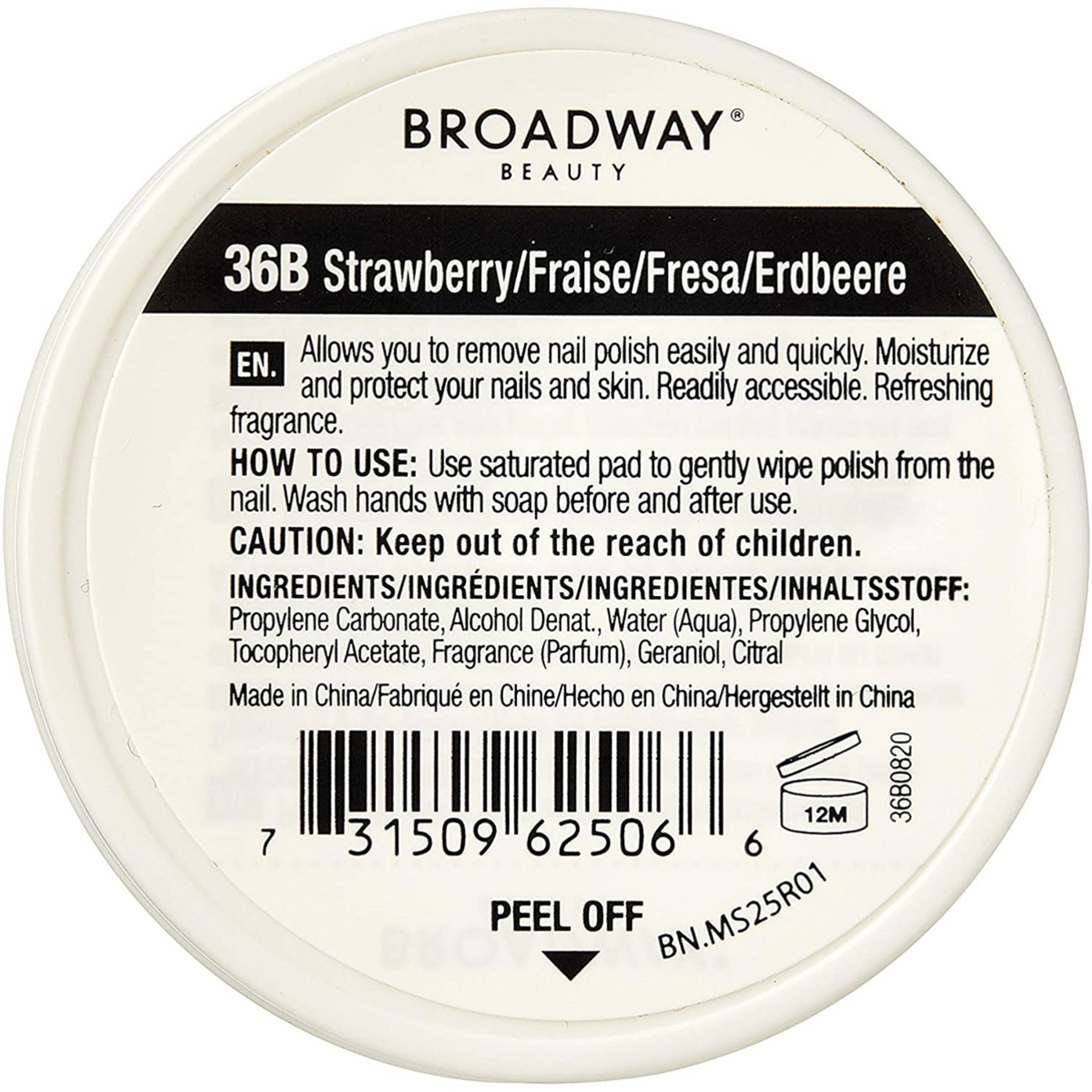 كيس مزيل طلاء الأظافر برودواي 32 شريحة قطن - بالفراولة