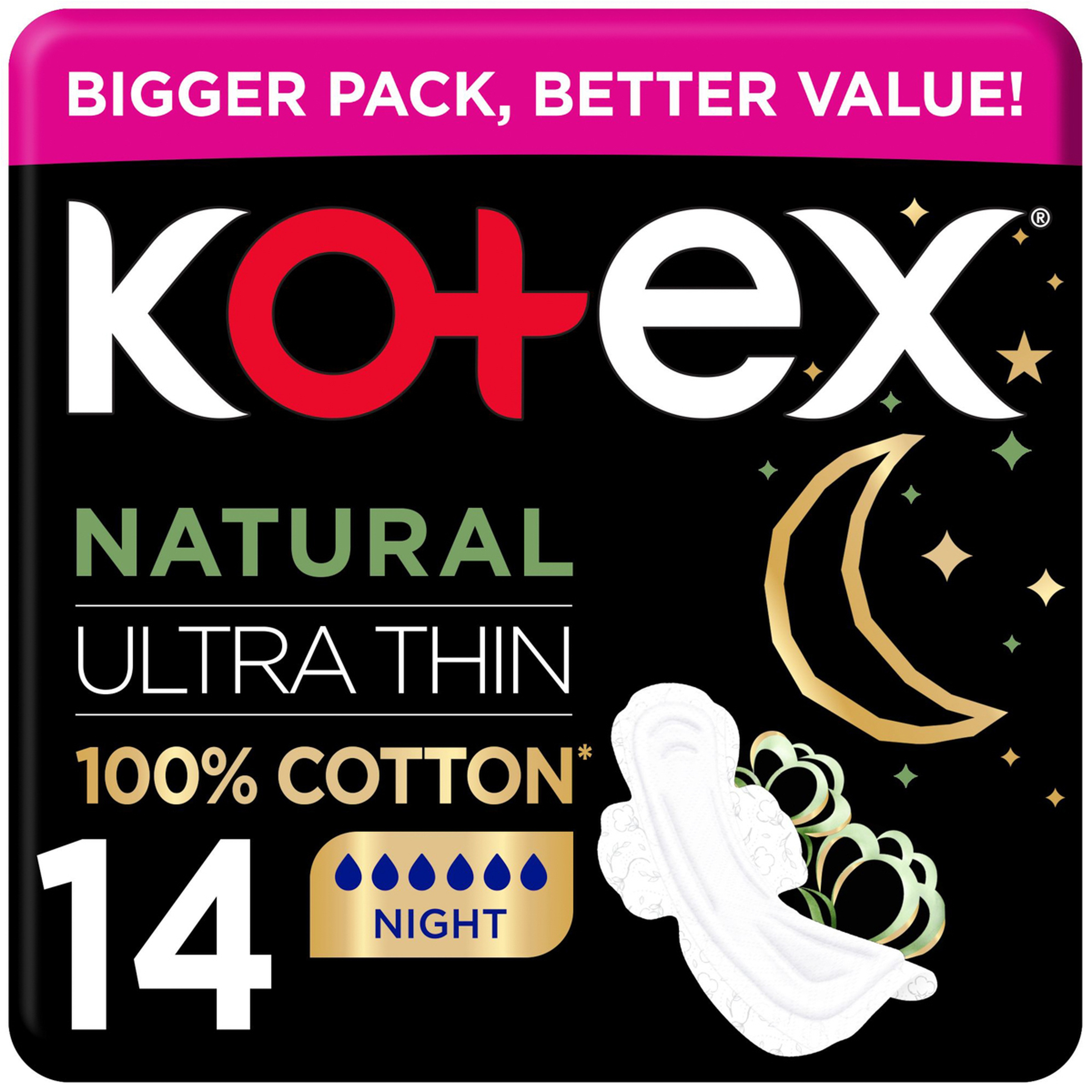 Kotex Natural Night Thin Pads 14 Pcs