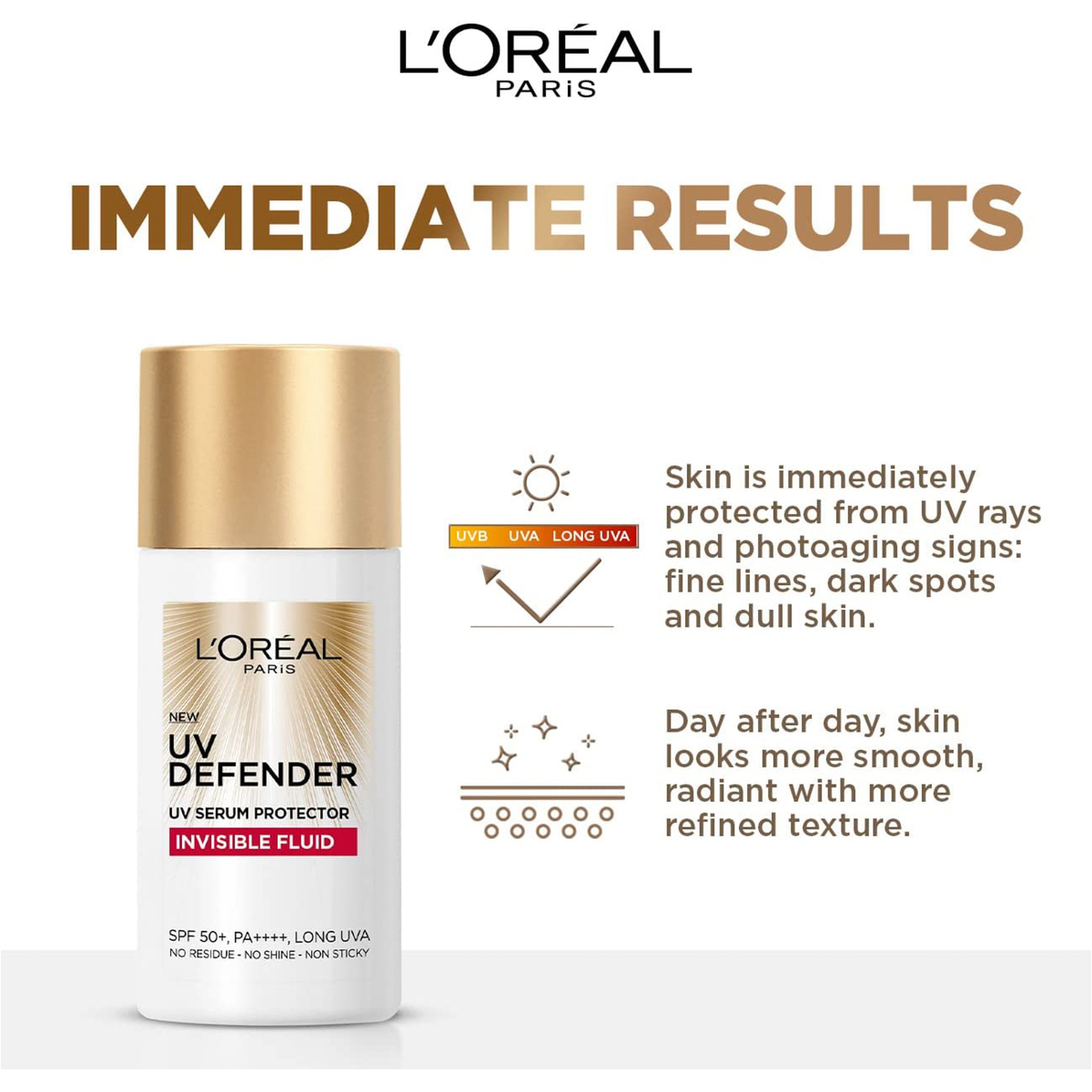 لوريال واقي الشمس، حماية من علامات تقدم سن البشرة الناتجة عن الأشعة فوق البنفسجية، سائل غير مرئي، 50 مل، SPF 50+