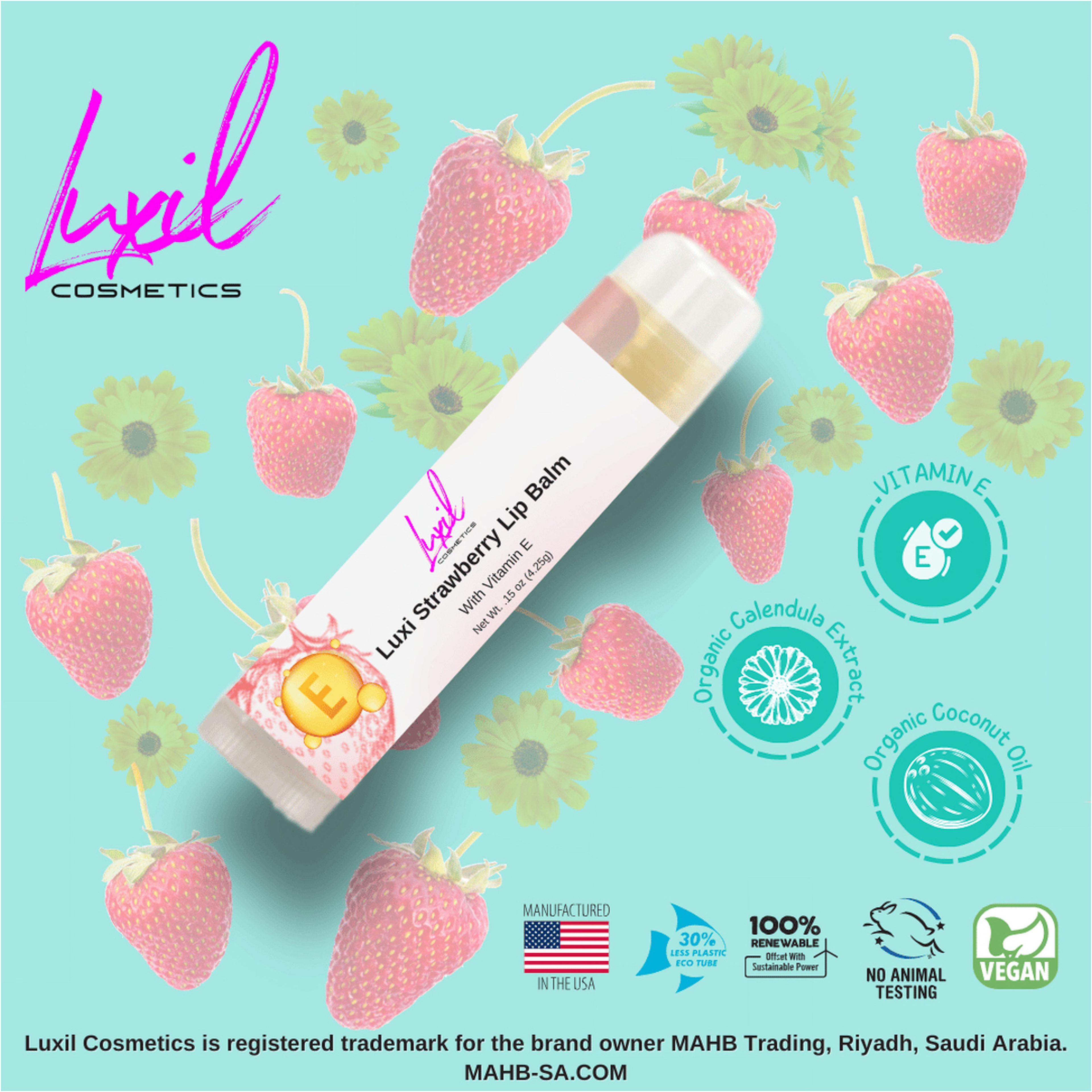 Luxi Strawberry Lip Balm With Vitamin E 4.25 G