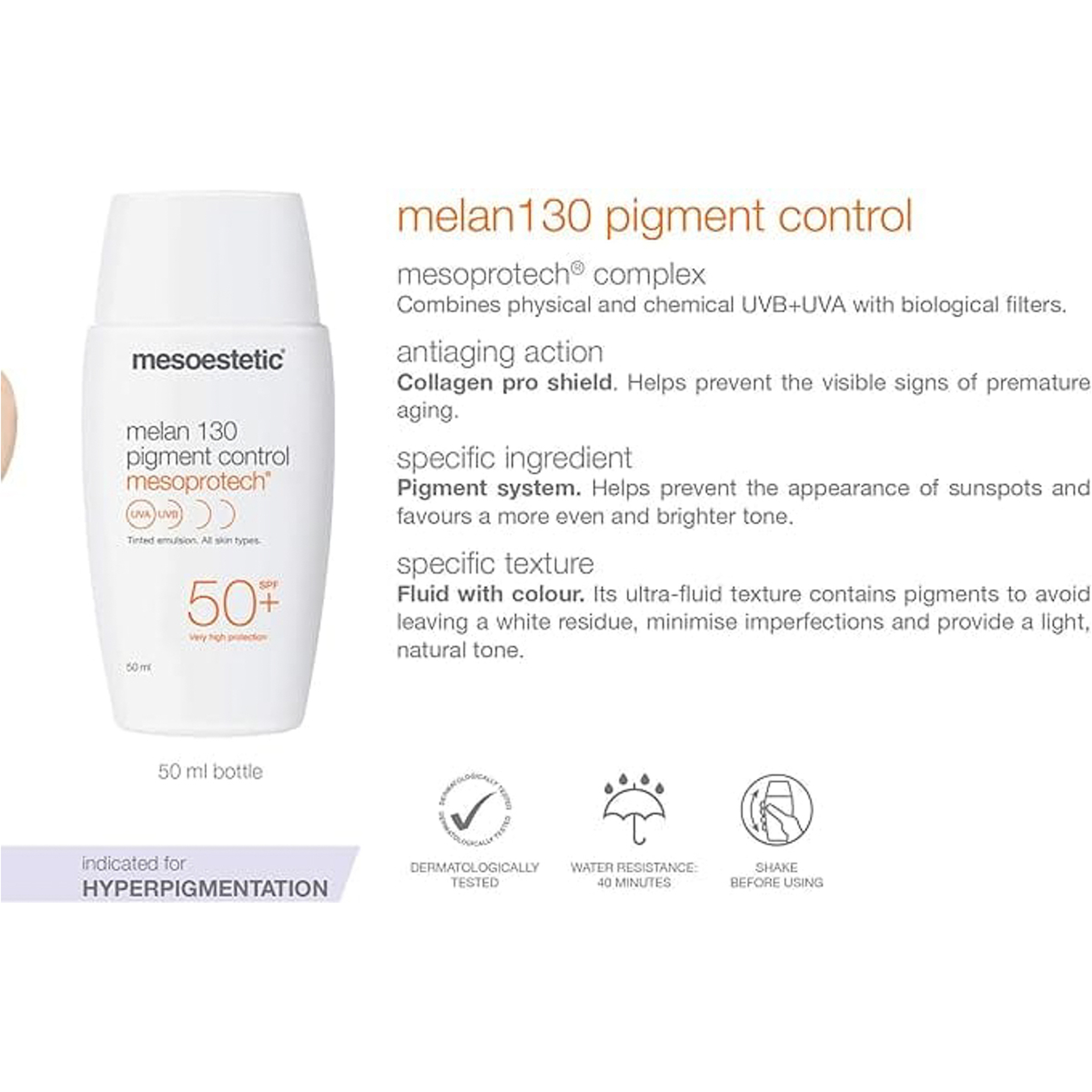 ميزوستيتك ميزوبروتيك ميلان 130 بعامل حماية 50 واقي شمس للتحكم في التصبغات 50 مل