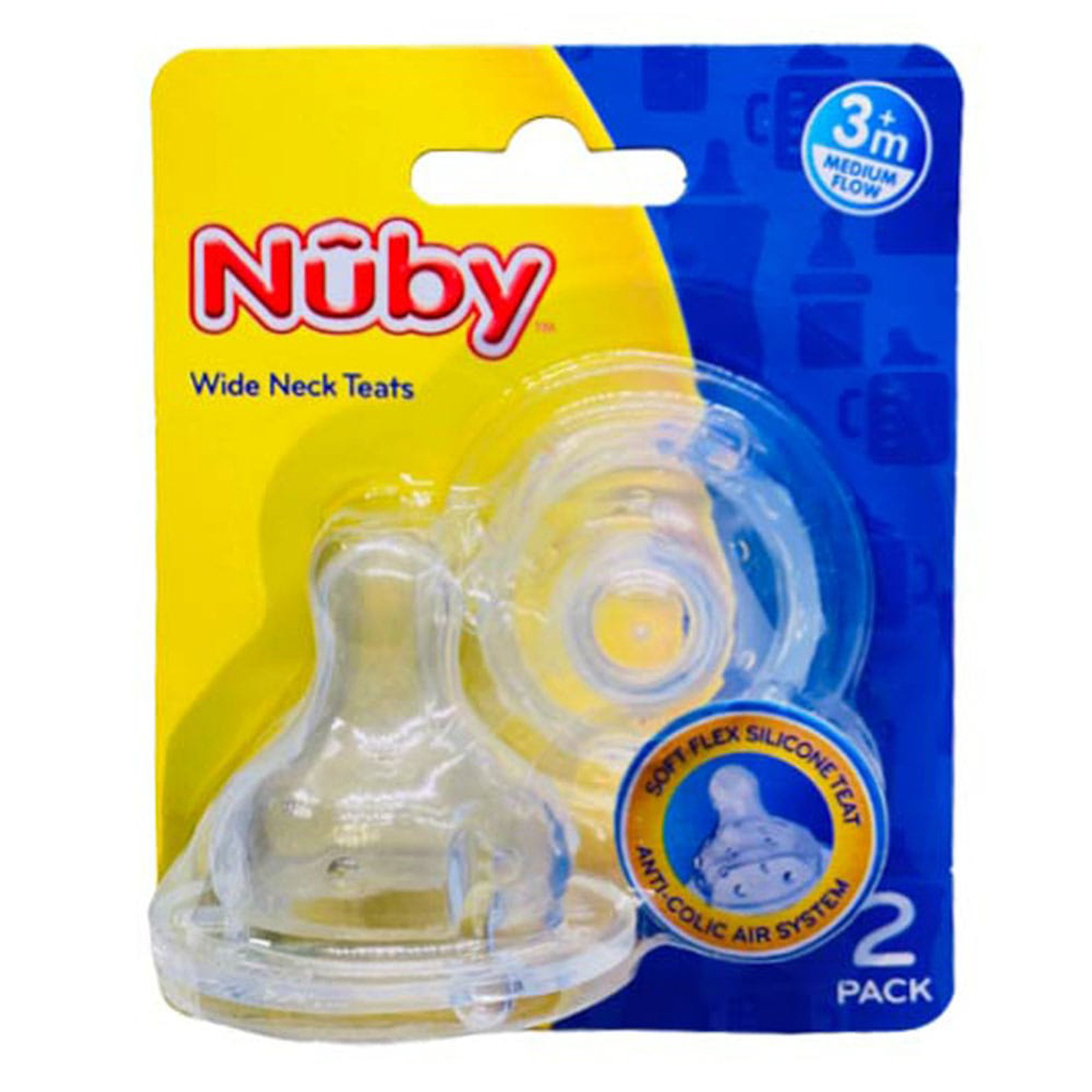 Nuby Nipple Wide Neck Medium Flow 2 Pcs