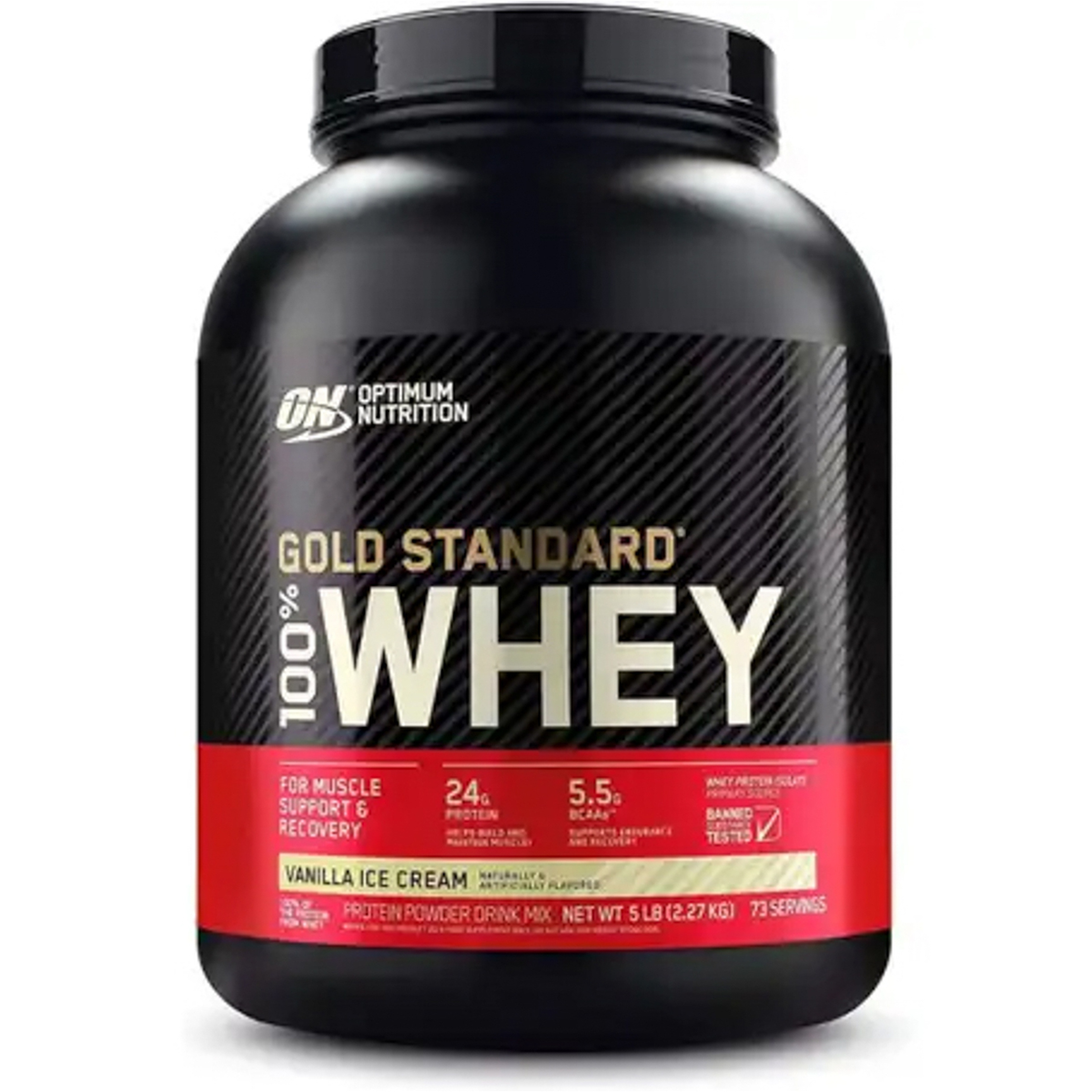 On Optimum Nutrition Gold Standard 100% Whey 73 Servings Vanilla Ice Cream Powder 5 Lb