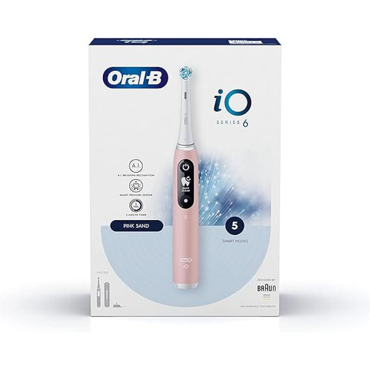 Oral B Iom6 Pink Rechargeable Tooth Brush. 5 Smart Modes. | Whites