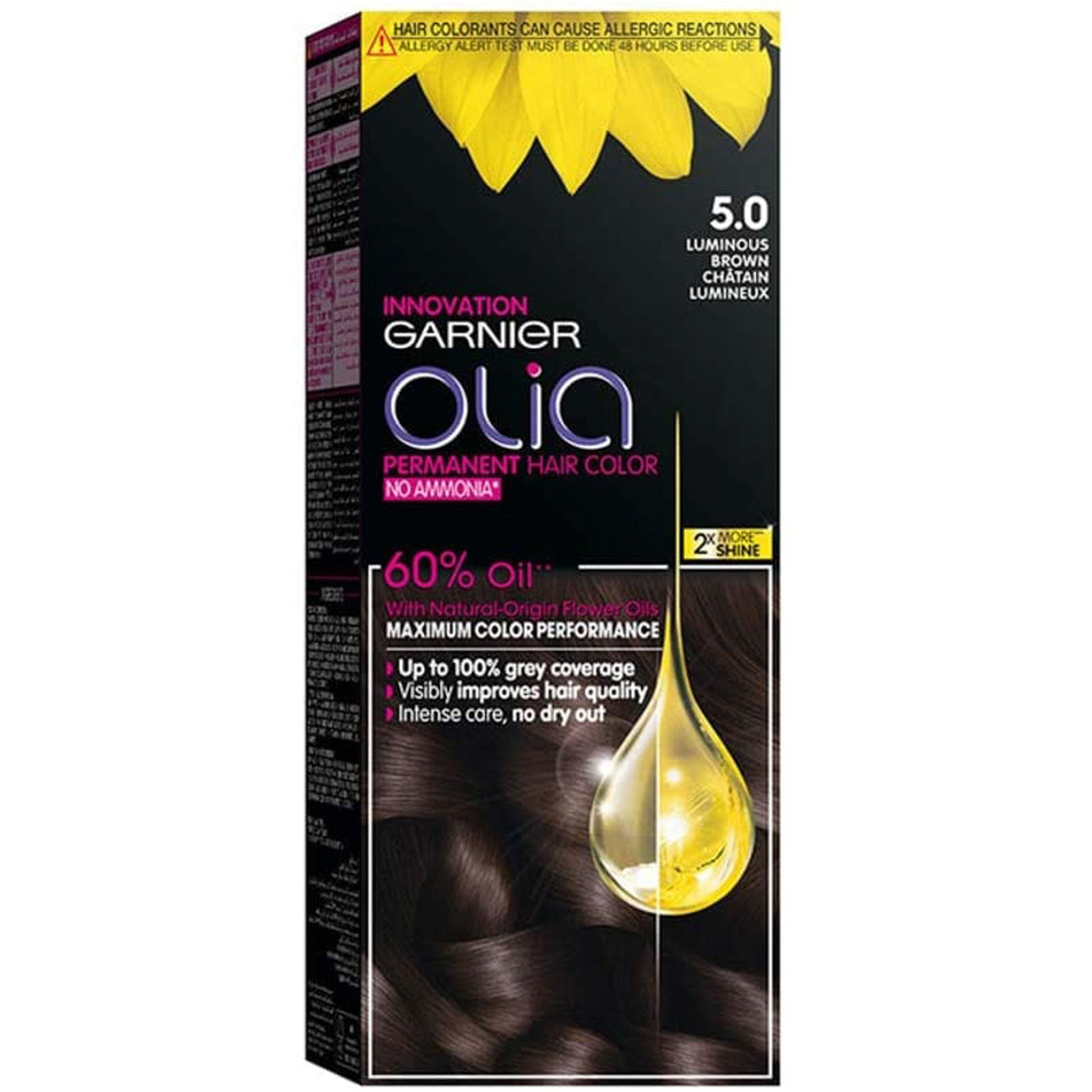 غارنييه أوليا، 5.0 بني لامع، صبغة دائمة للشعر مع ٦٠٪ زيت