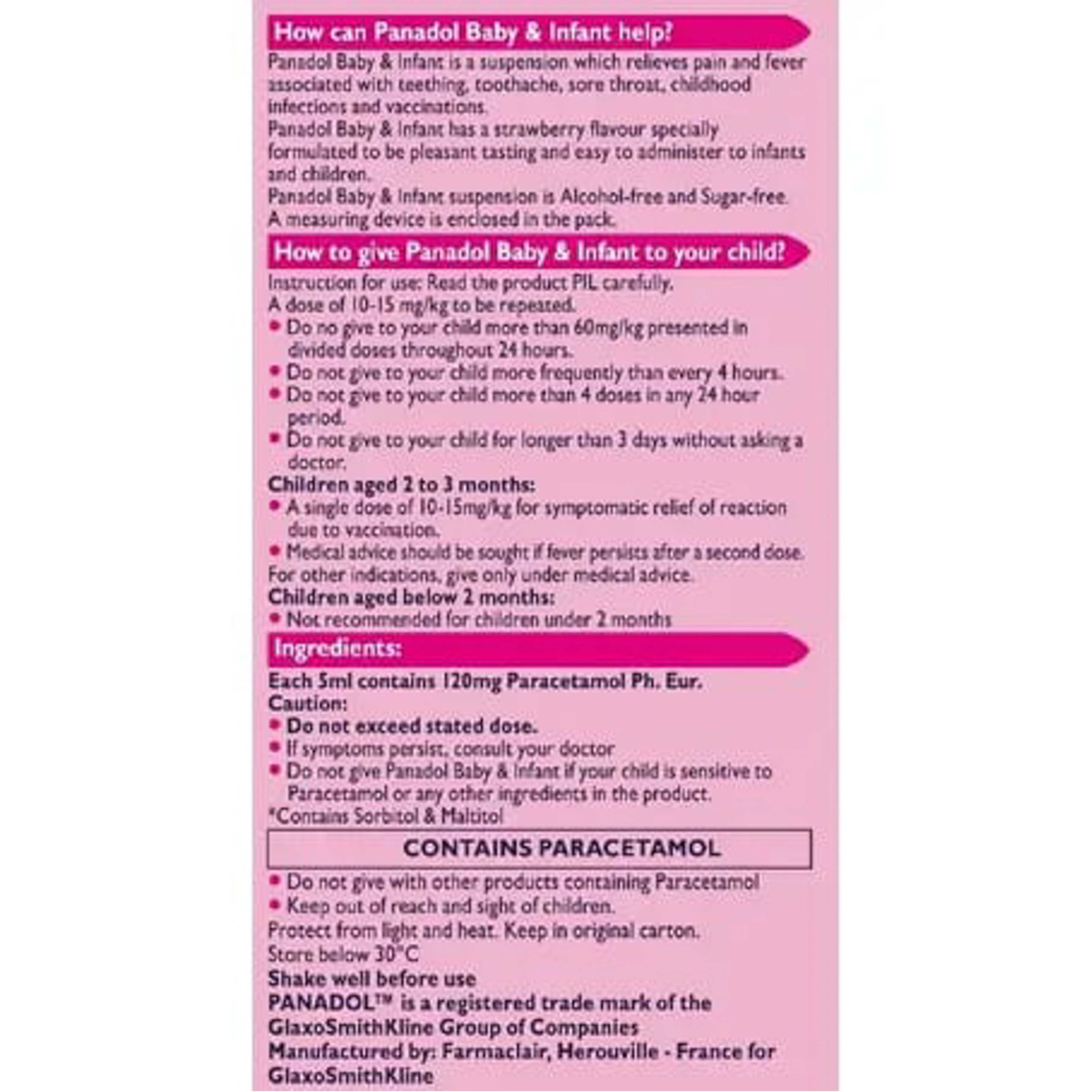 Panadol Baby & Infant Suspension 100Ml