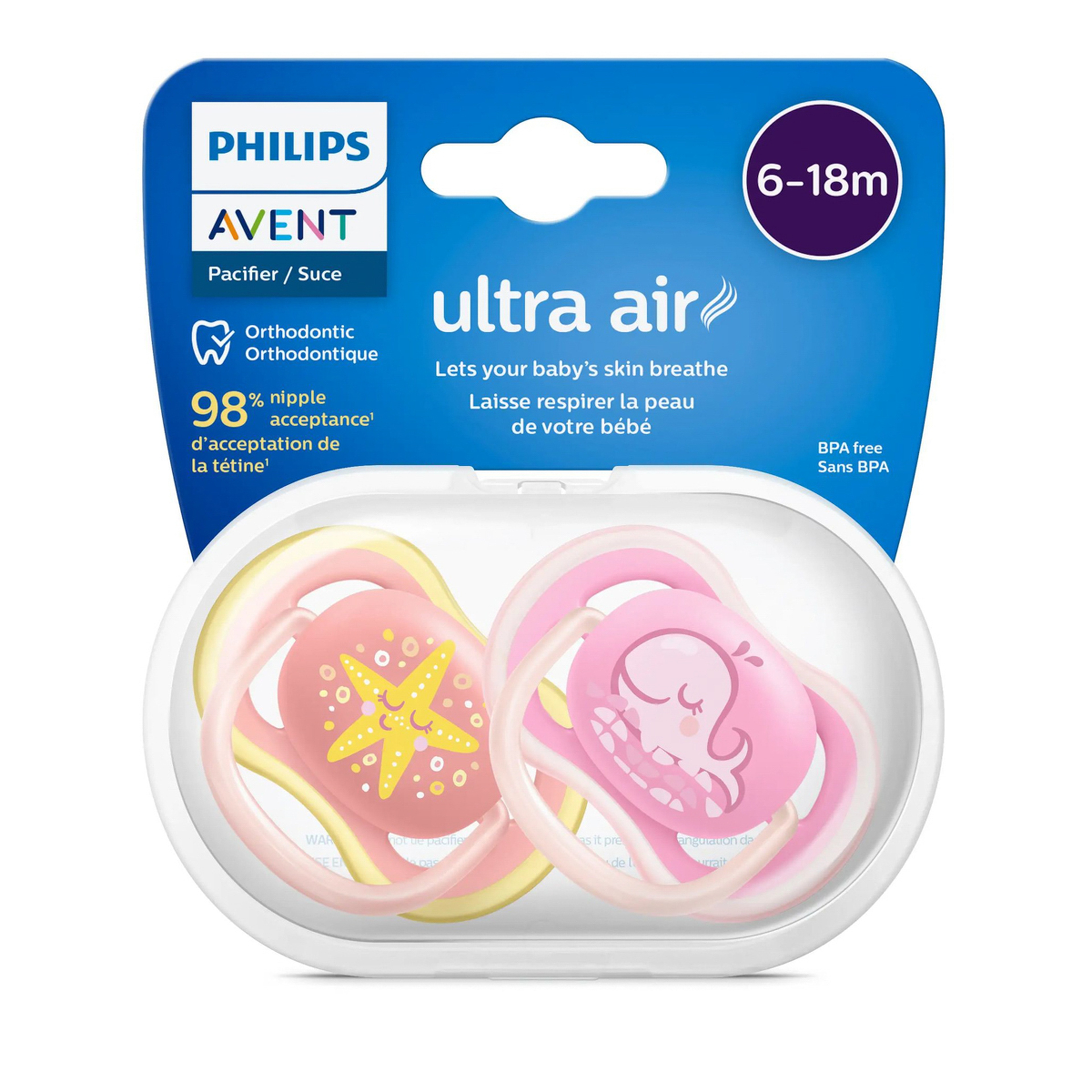 Philips Avent Ultra Air Free Flow Soother, Deco Version 6-18M