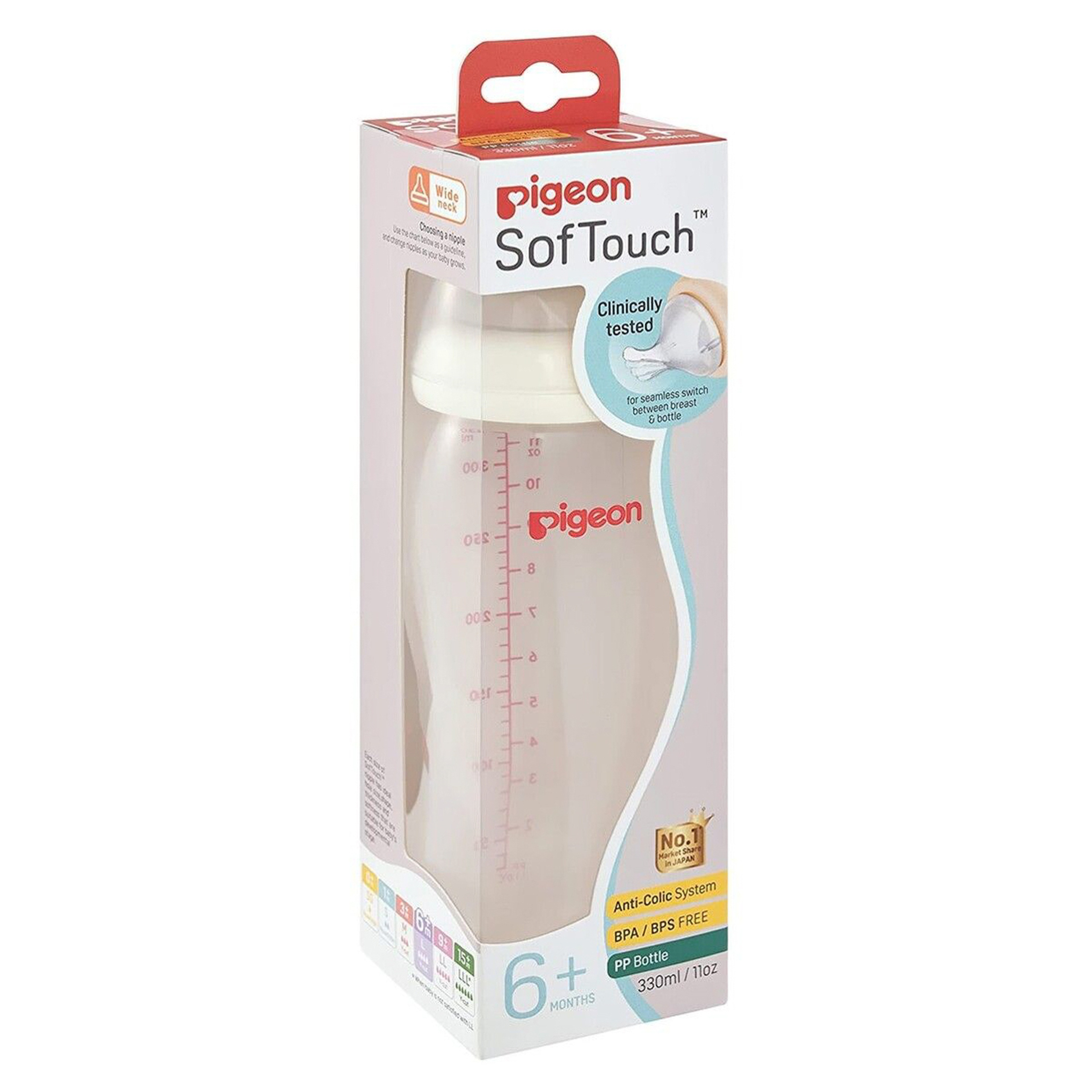 Pigeon Softtouch Wide Neck Plastic Bottle, 330 Ml