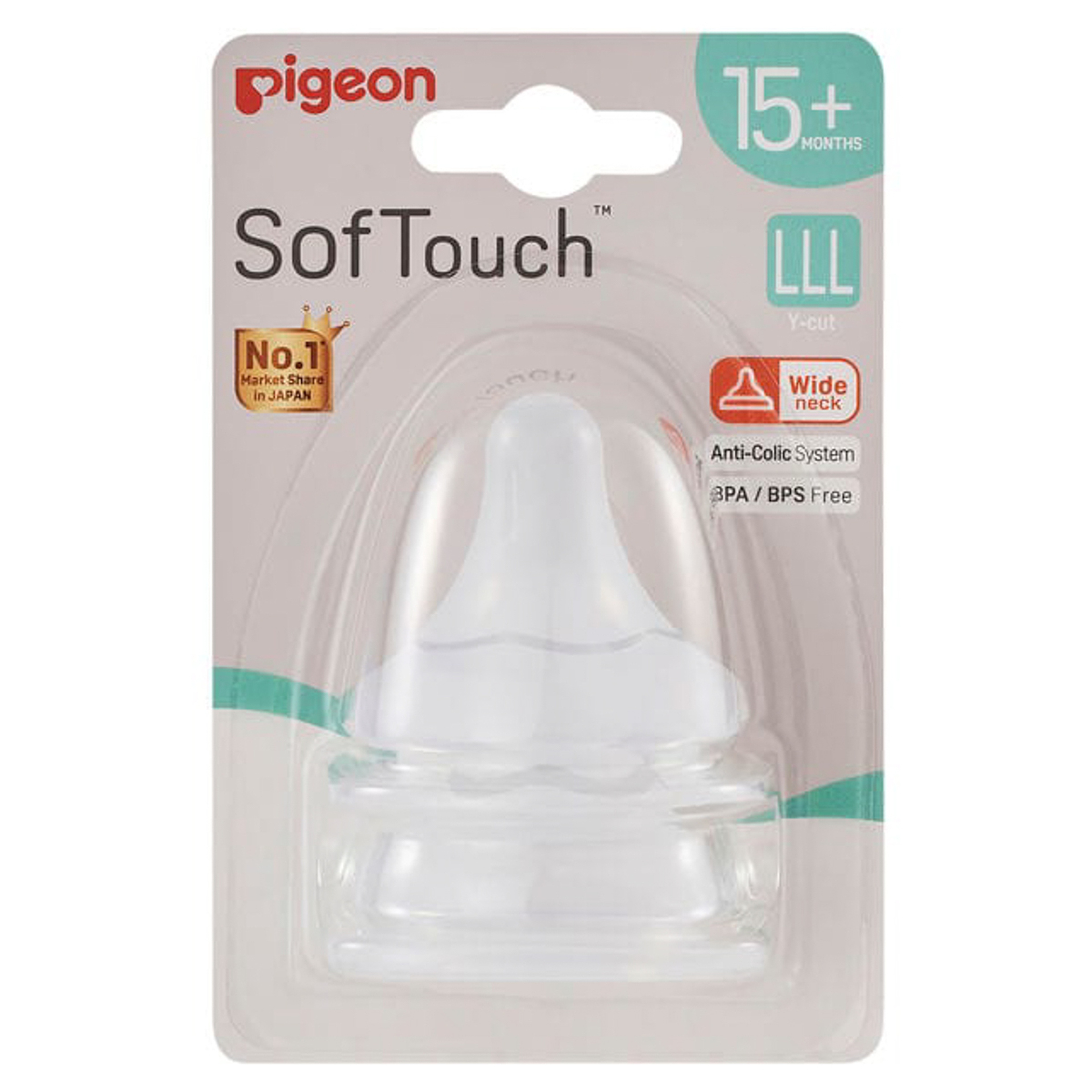 Pigeon Softouch Wide Neck Nipples 2Pcs Blister Pack - Ll (+9 M)