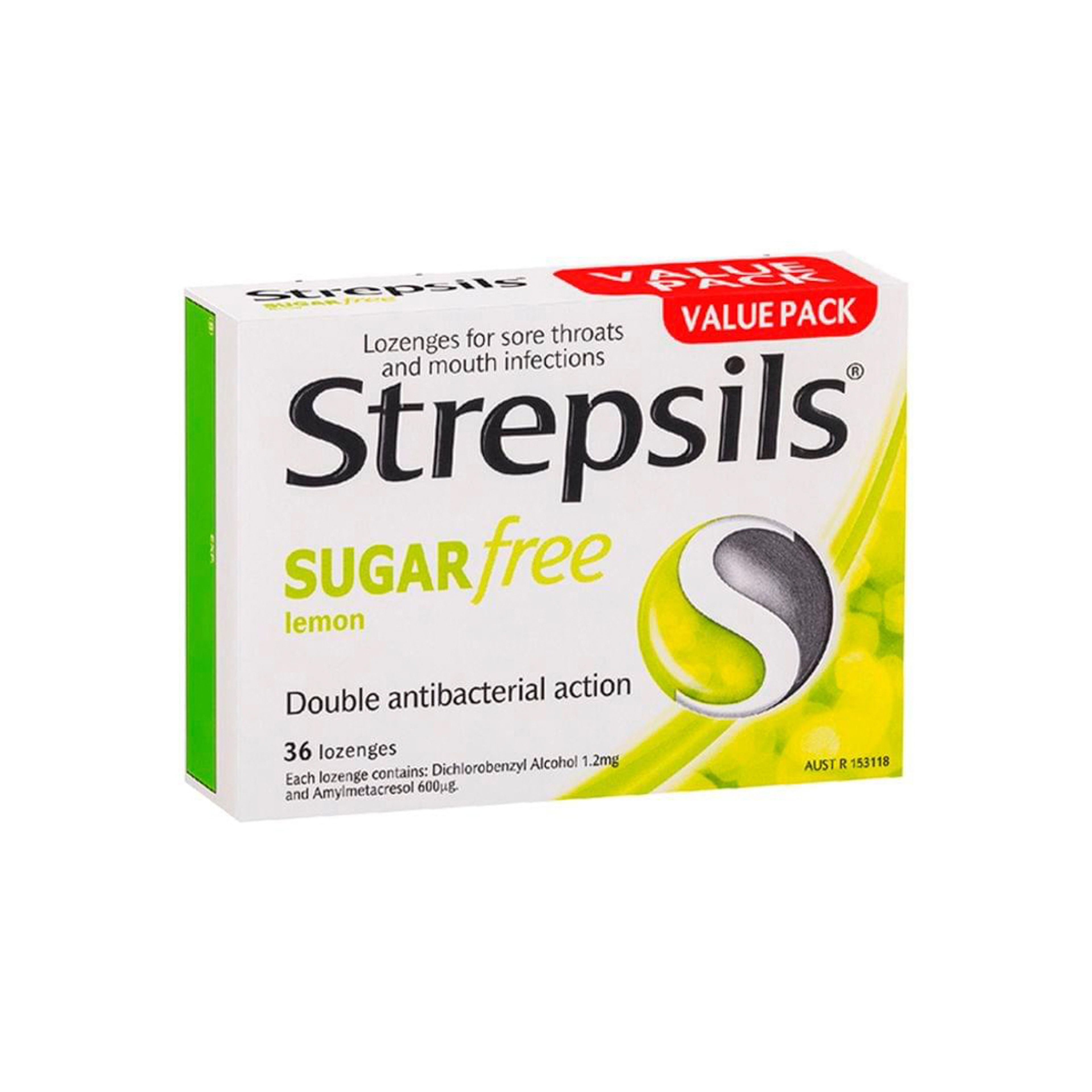 Strepsils Lozenges Lemon Sugar Free - 36 Lozenges