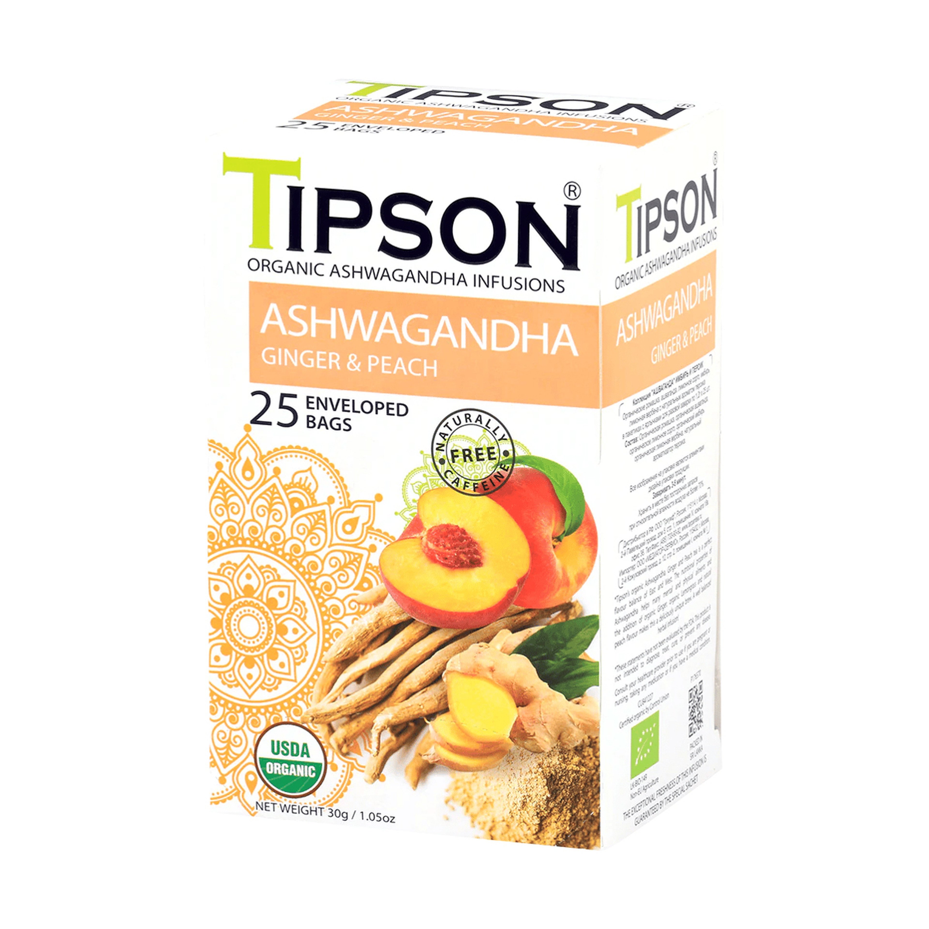Tipson Tea Organic Ashwagandha Ginger& Peach 25 Tea Bag