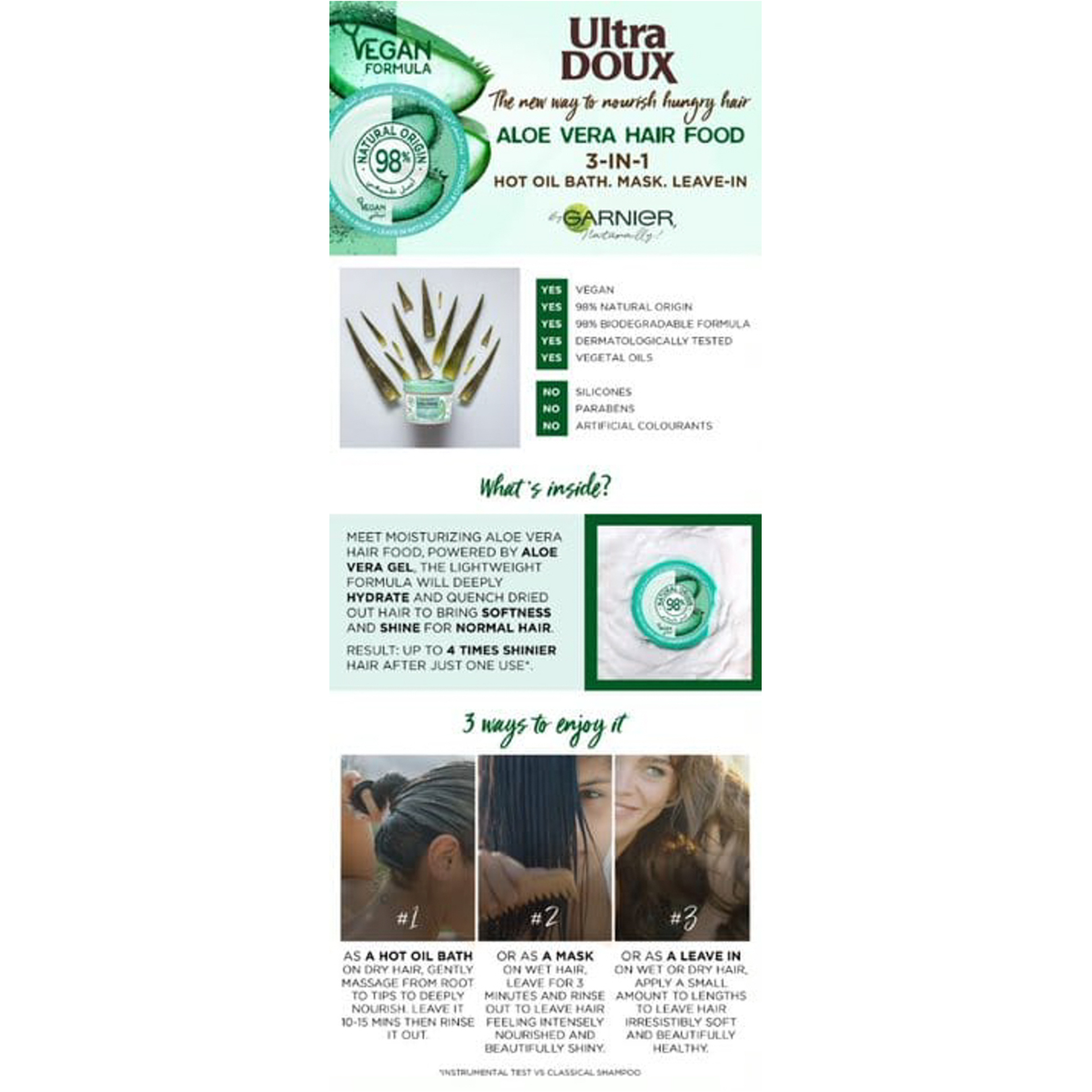 Ultra Doux Moisturising Aloe Vera 3-In-1 Hair Food For Normal Hair 390Ml