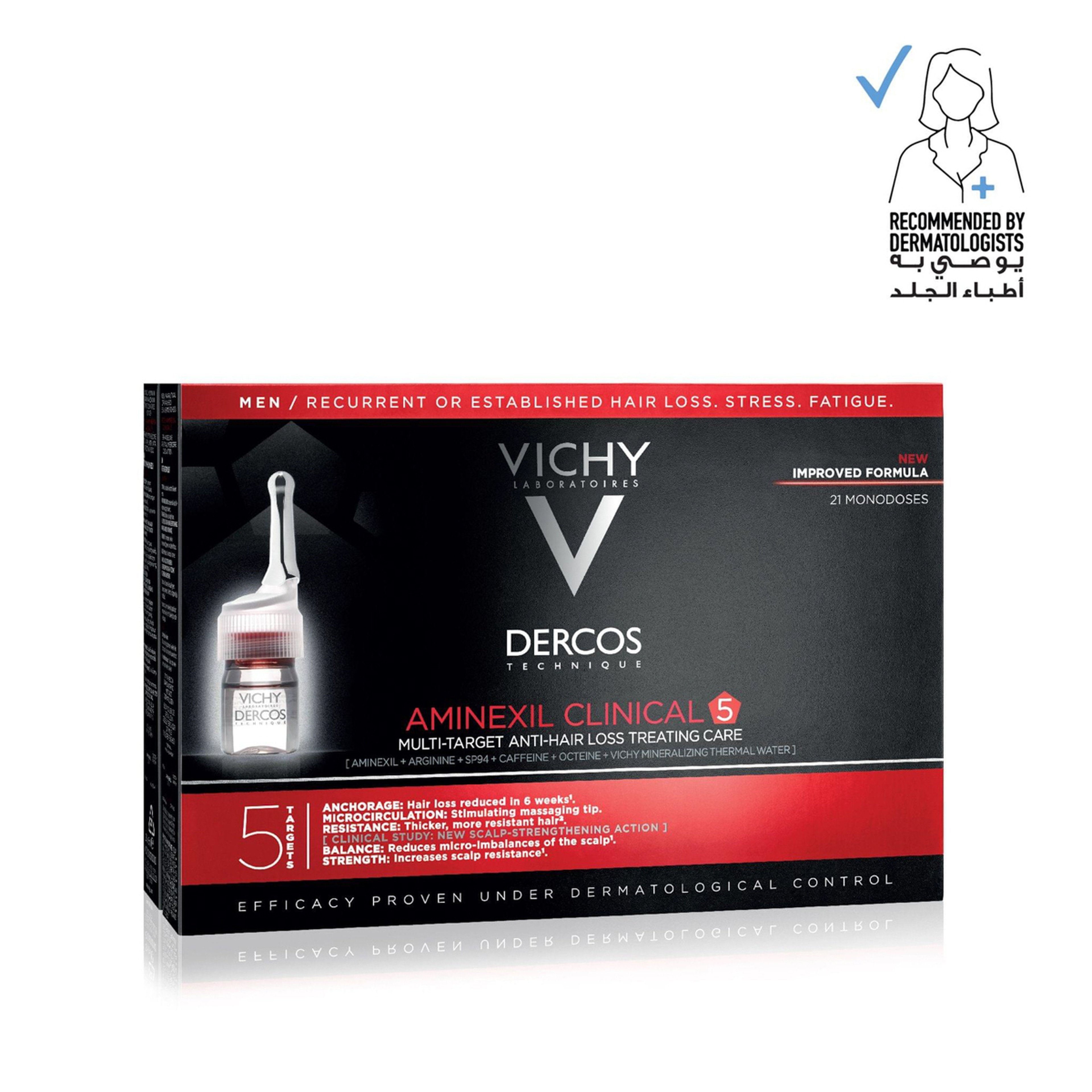 Vichy Dercos Aminexil Clinical 5 Anti-Hair Fall Treatment For Men X21 Doses 6 Ml
