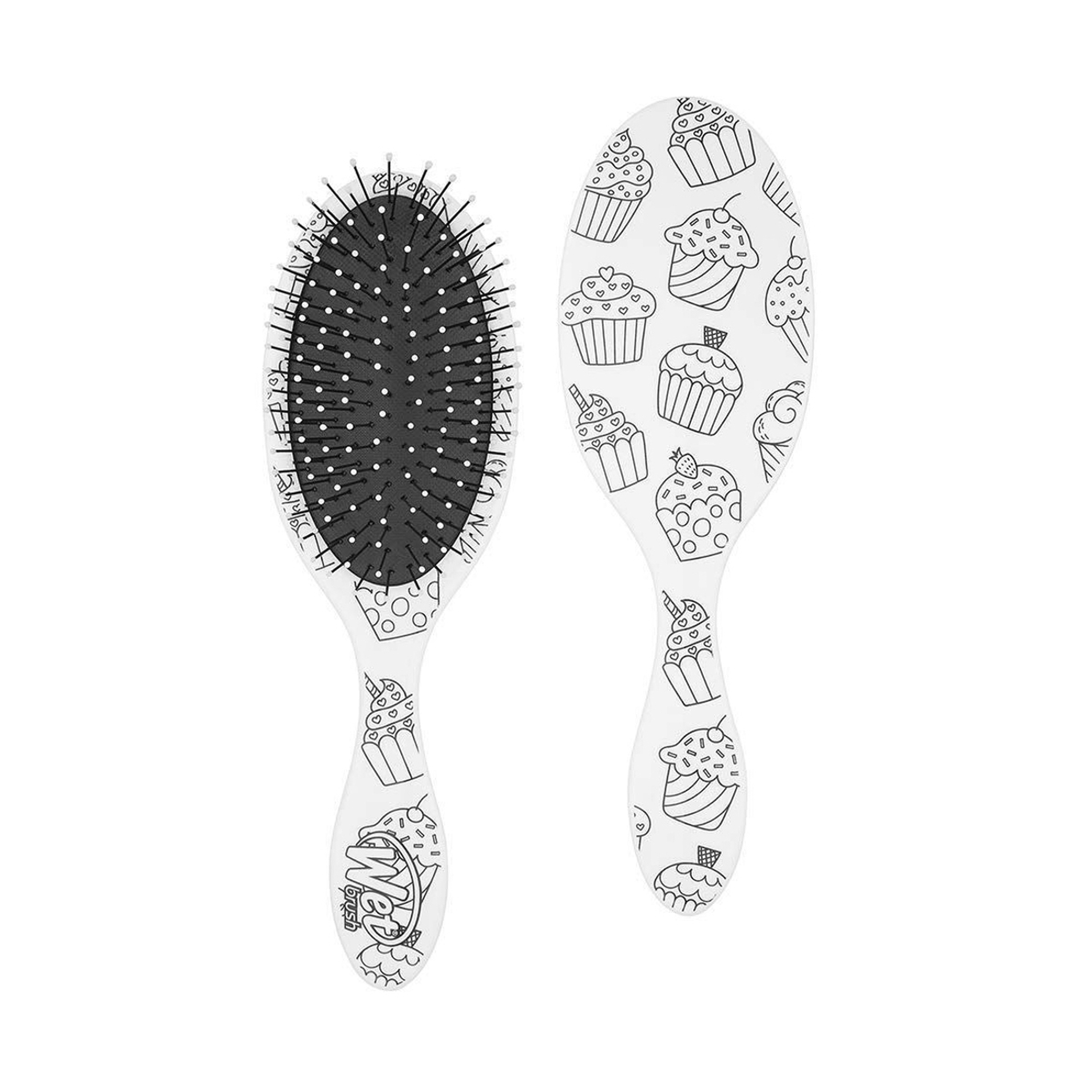 Wet Brush Color Your Own Cupcake Print Detangler Hair Brush With Coloring Pens Set