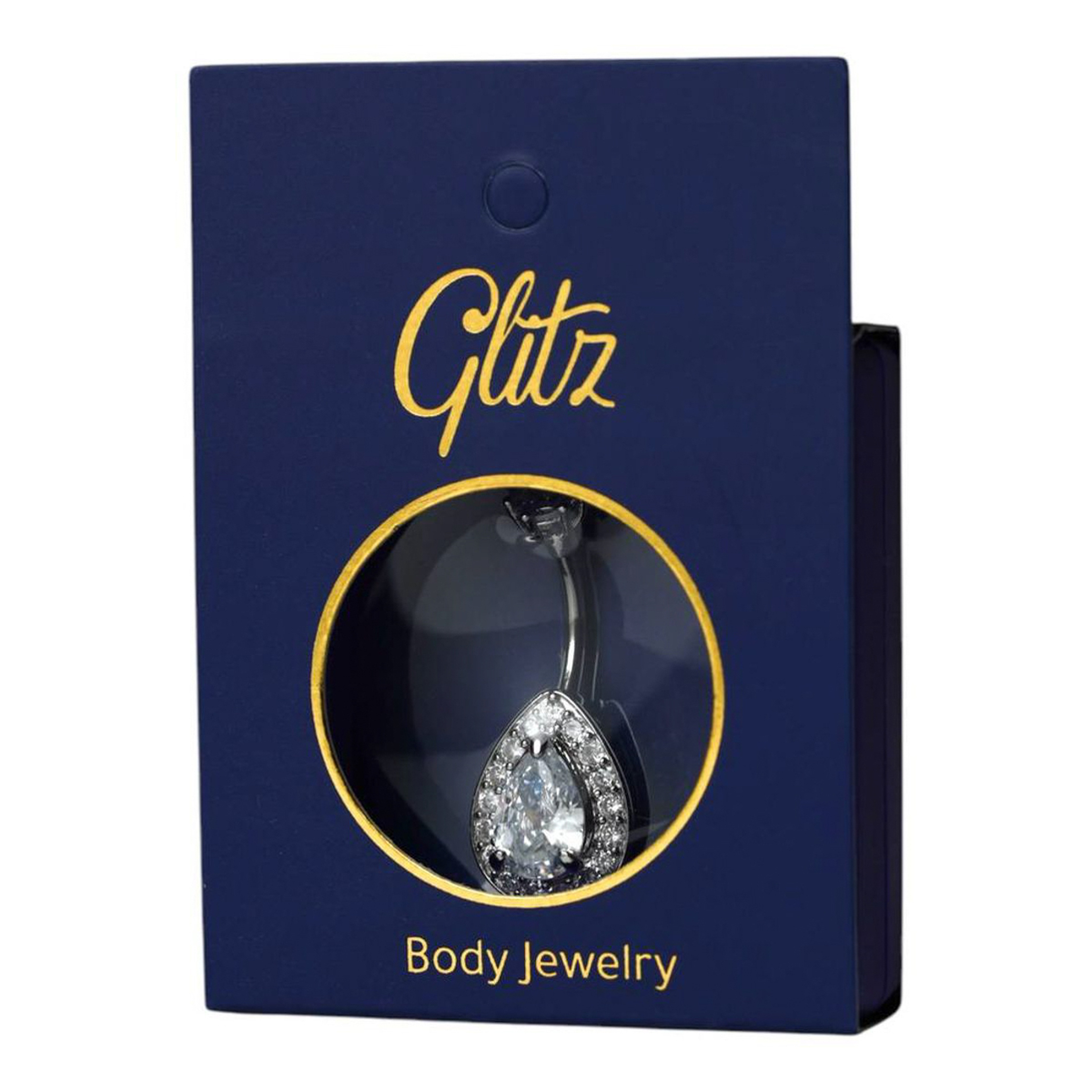 جليتز حلق بطن  فضي بالكريستال الموند