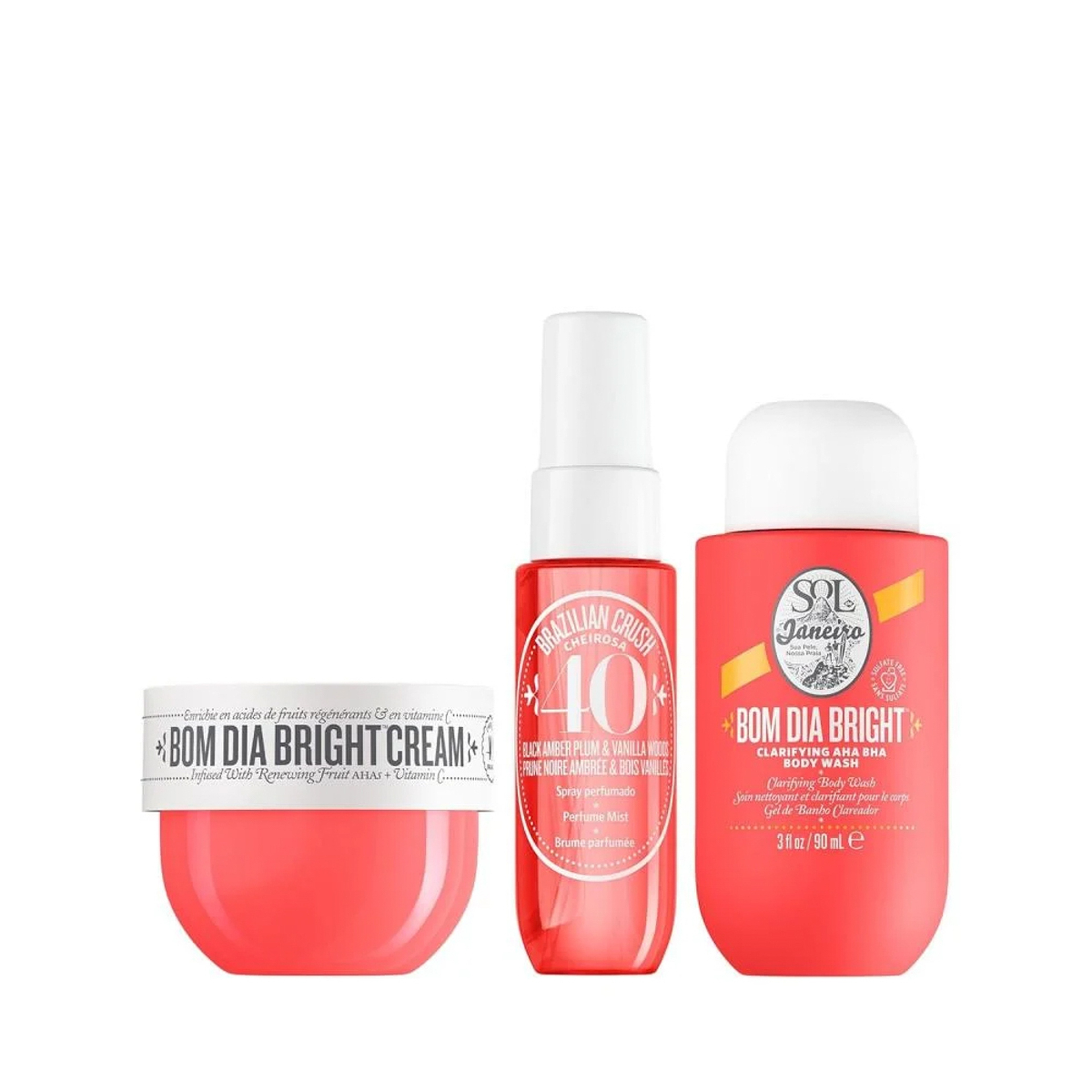 Sol De Janeiro Bom Dia Jet  travel siz  (90Ml body wash & 30Ml cream & 50ml MistSet )3 Piece
