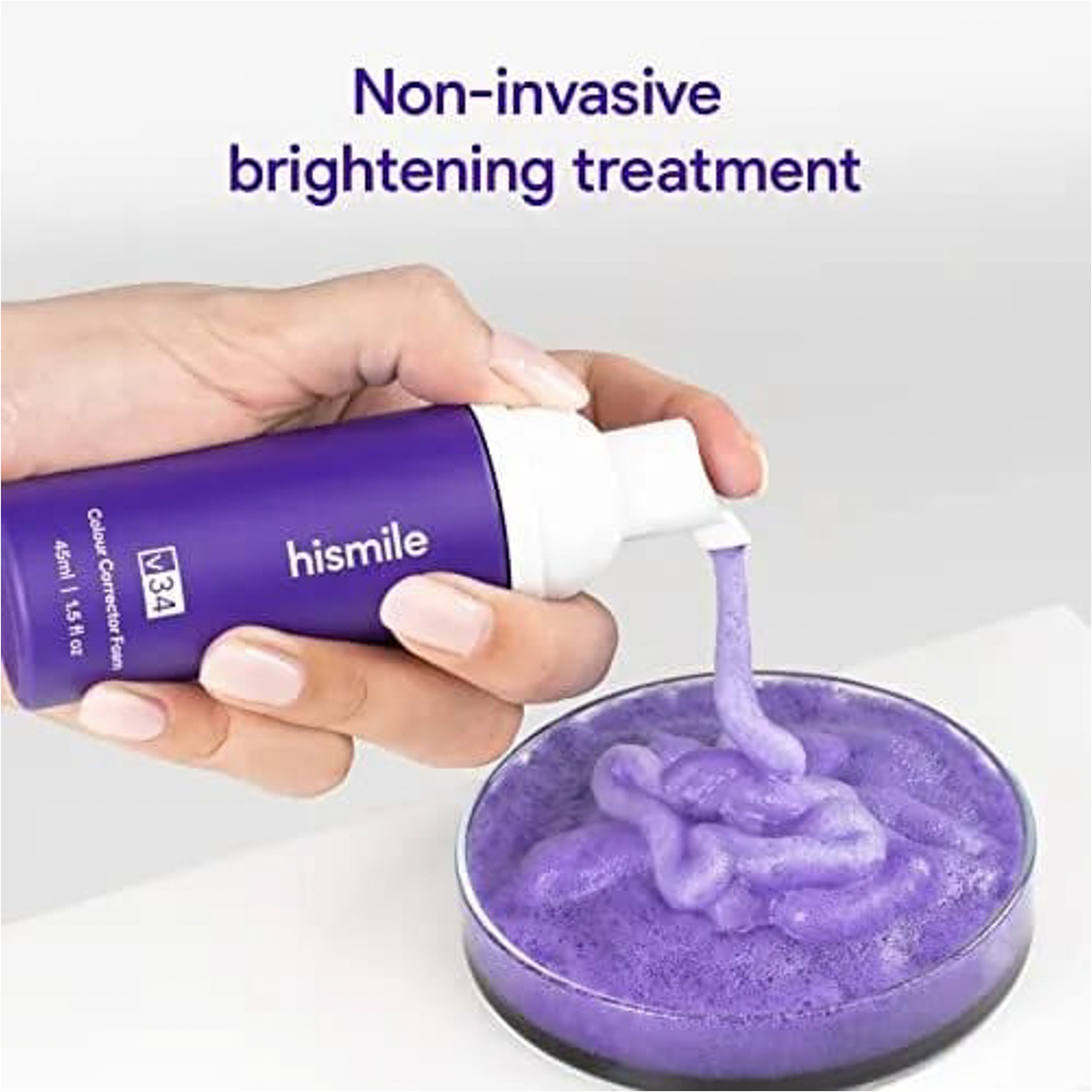 Hismile V34 Foam Colour Corrector, Purple Teeth Whitening, Tooth Stain Removal, Whitening Booster, Shampoo Toothpaste 45Ml