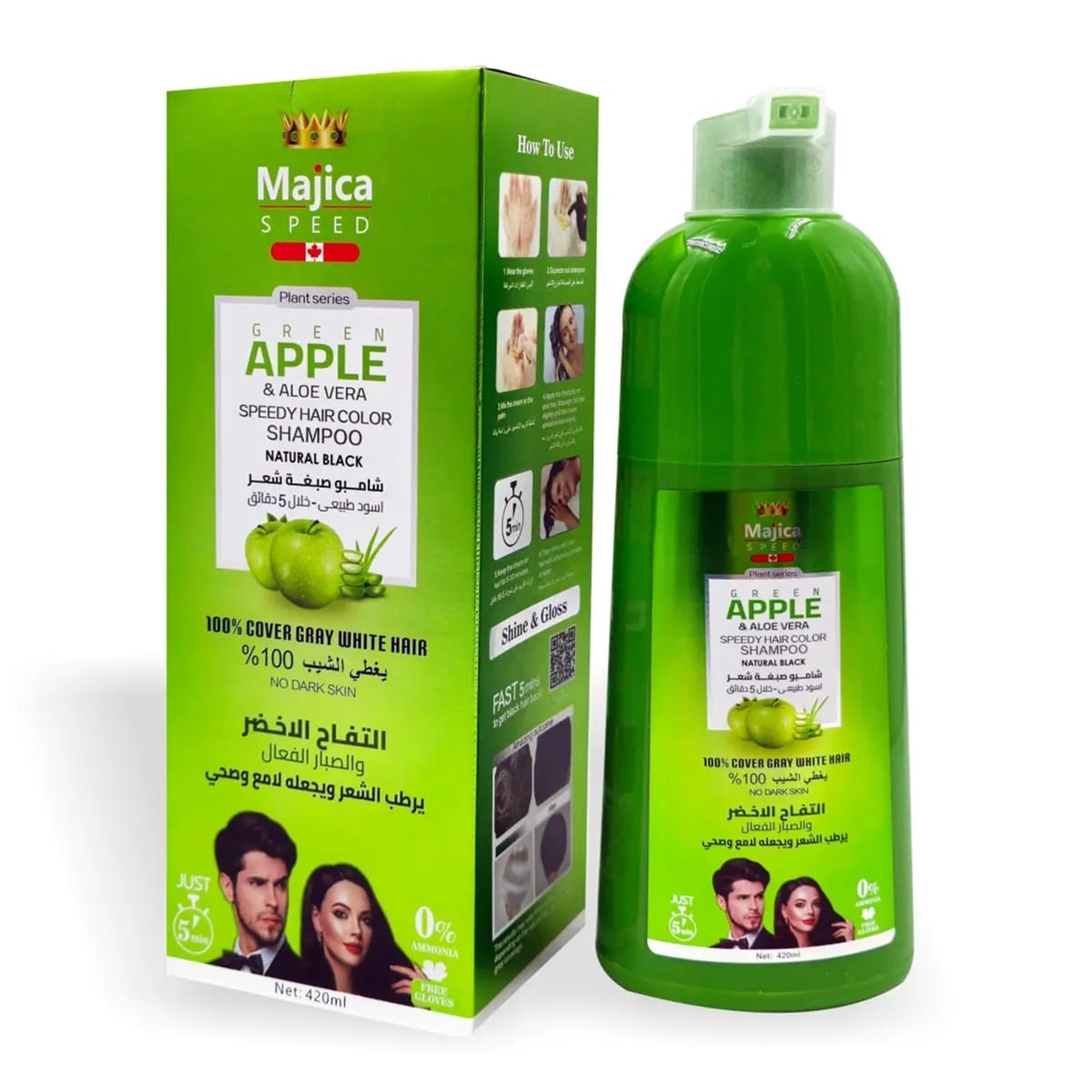 Majica Green Apple Hair Color Shampoo Black 420Ml