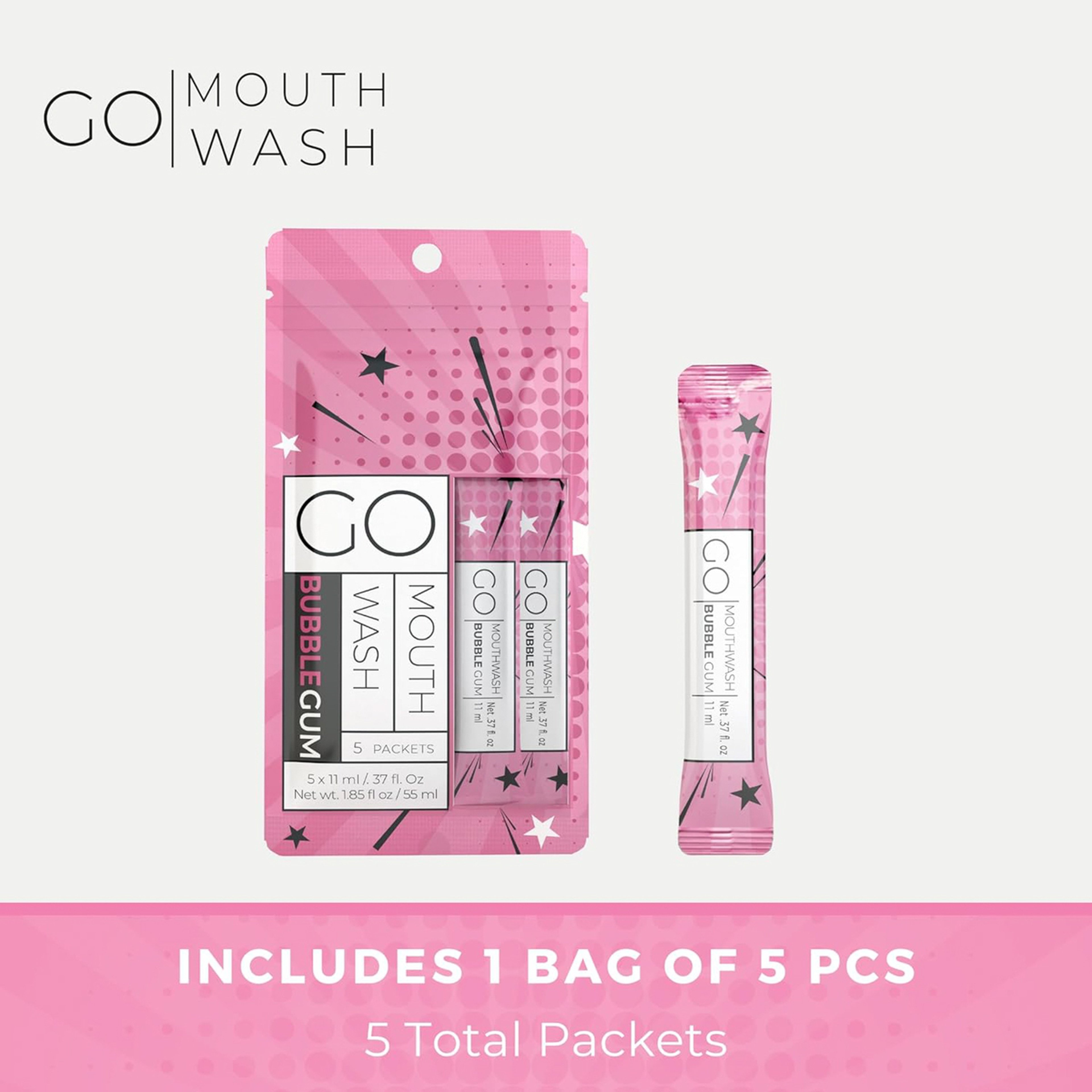 Go Mouthwash Bubble Gum Mint 5 Packets