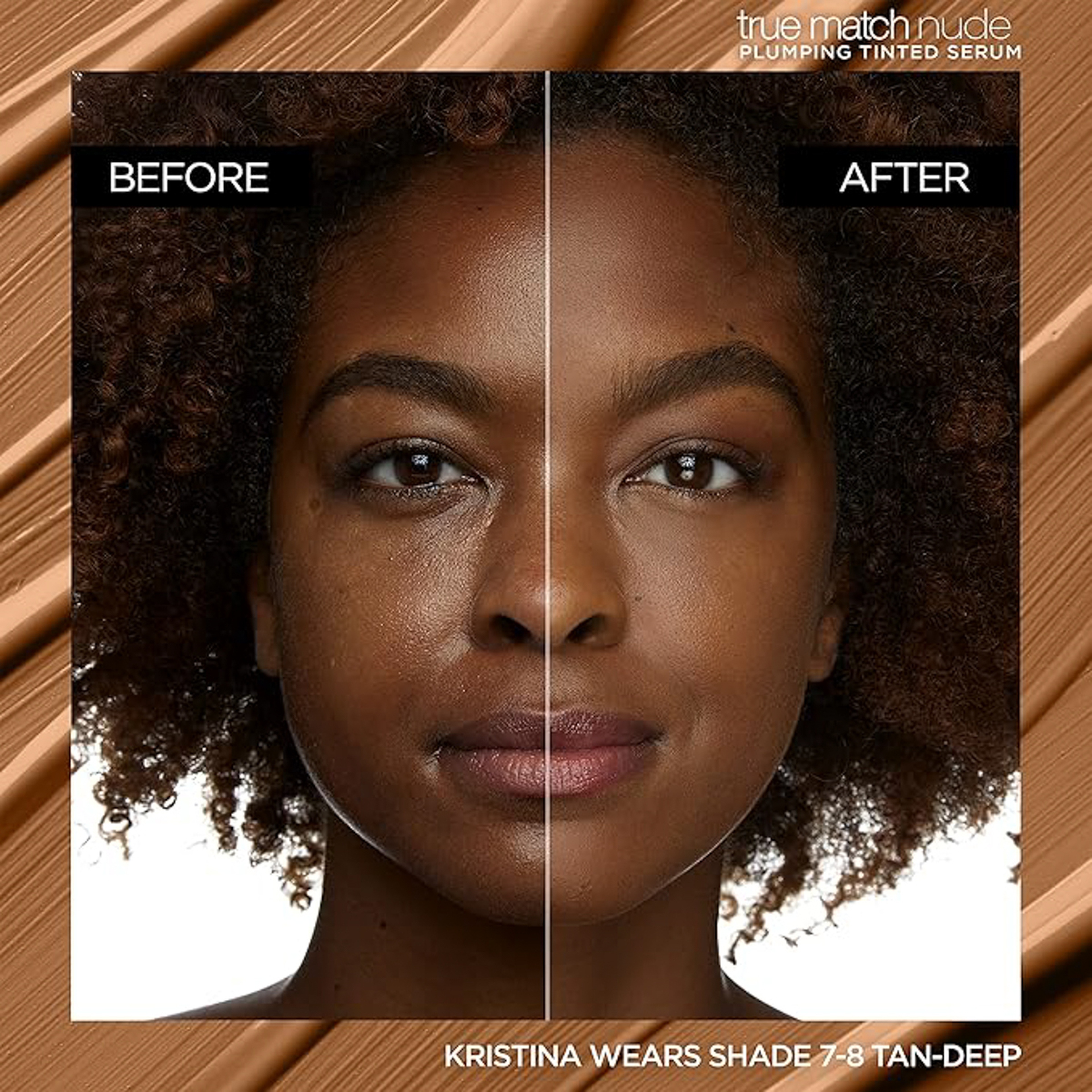 L’Oréal Paris True Match Nude Plumping Tinted Serum, 1% Hyaluronic Acid, Instantly Evens, Brightens, and Hydrates Skin, Shade 7-8, Tan Deep