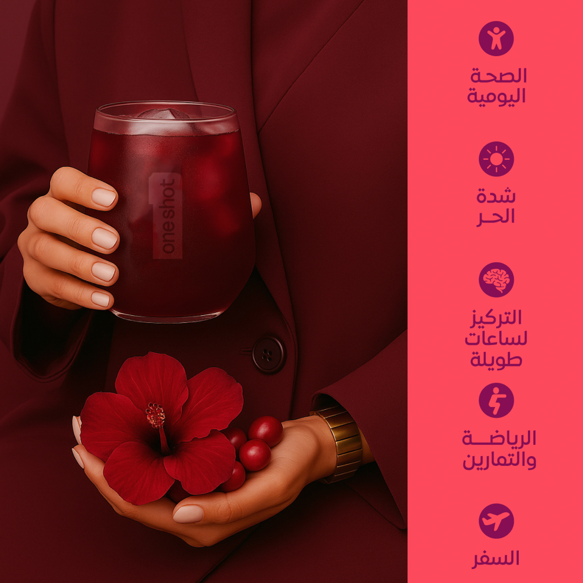 Oneshot Hibiscus Dream, Powder Drink Mix with Vitamins and Zinc