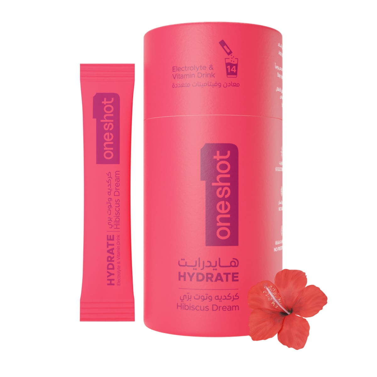 Oneshot Hibiscus Dream, Powder Drink Mix with Vitamins and Zinc