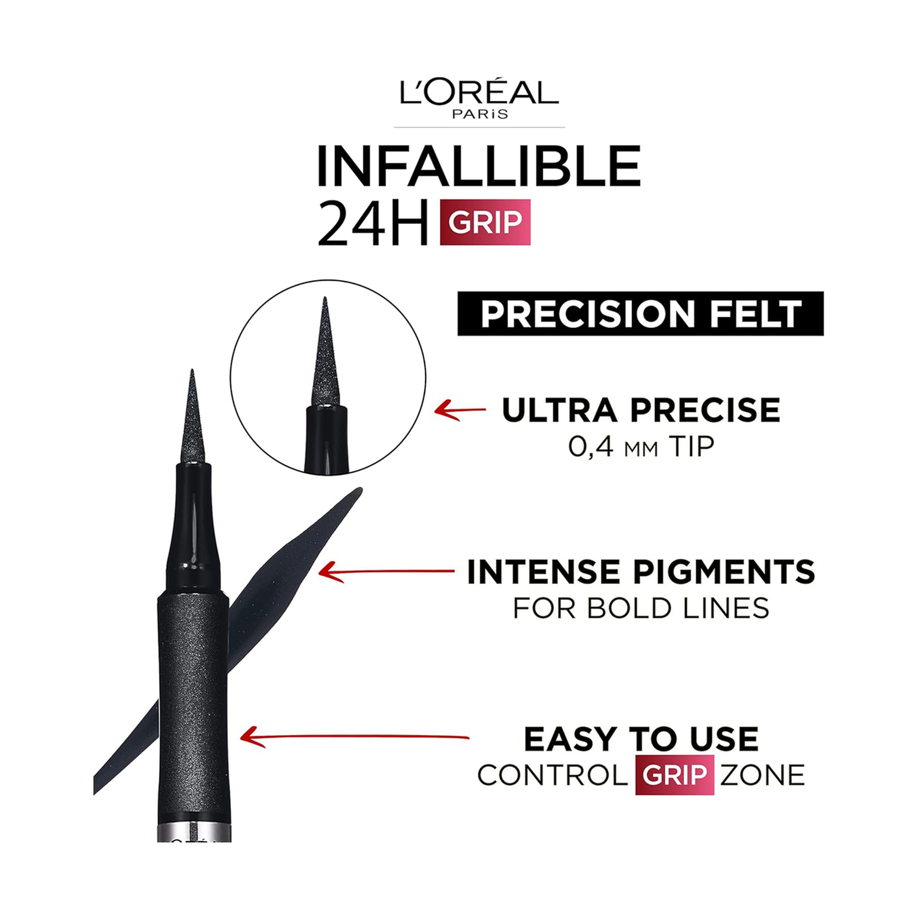L’Oréal Paris Infallible Grip Precision Felt 0.4mm 27H Longwear Eyeliner Black
