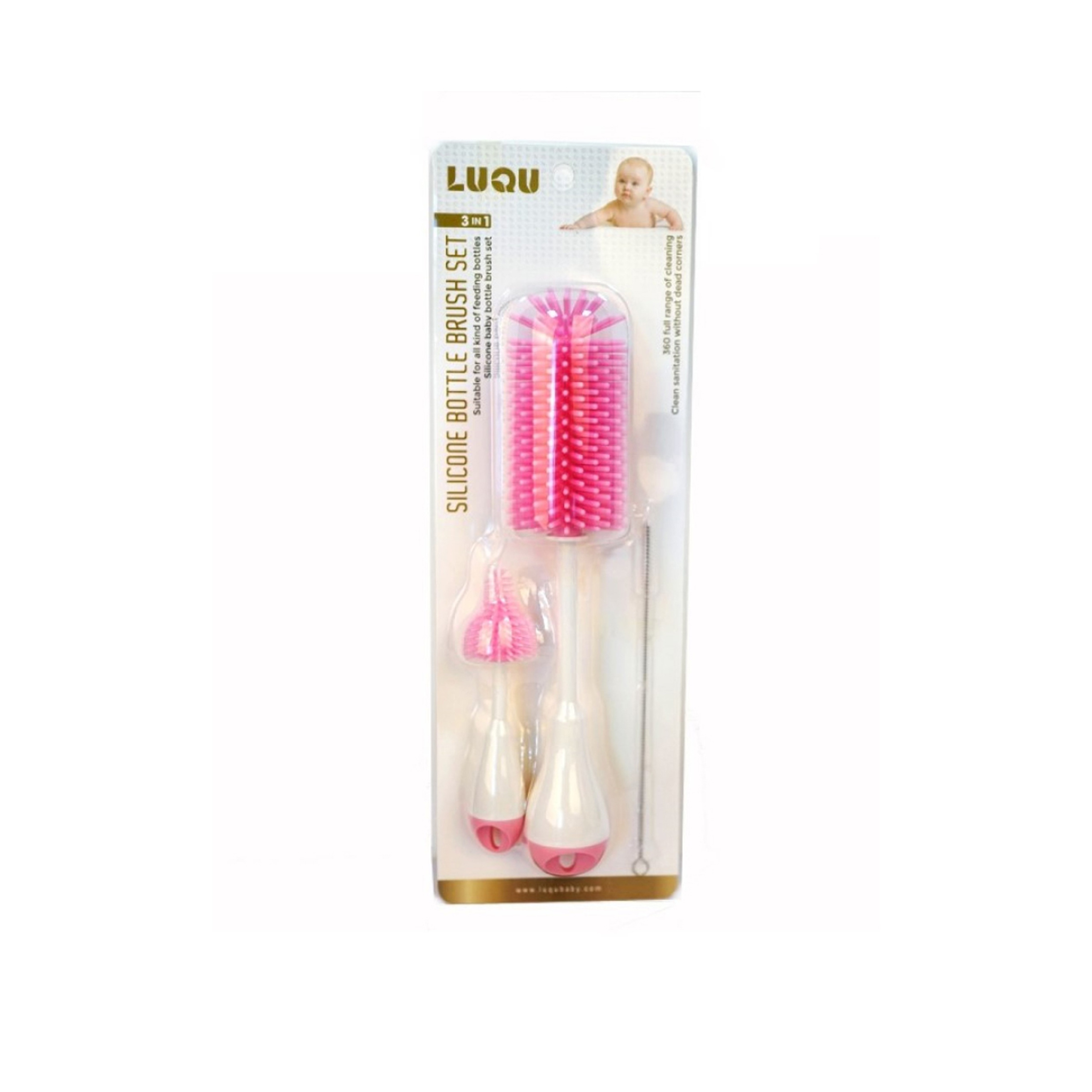 Luqu 3N1 Silicone Bottle Brush Set Pink
