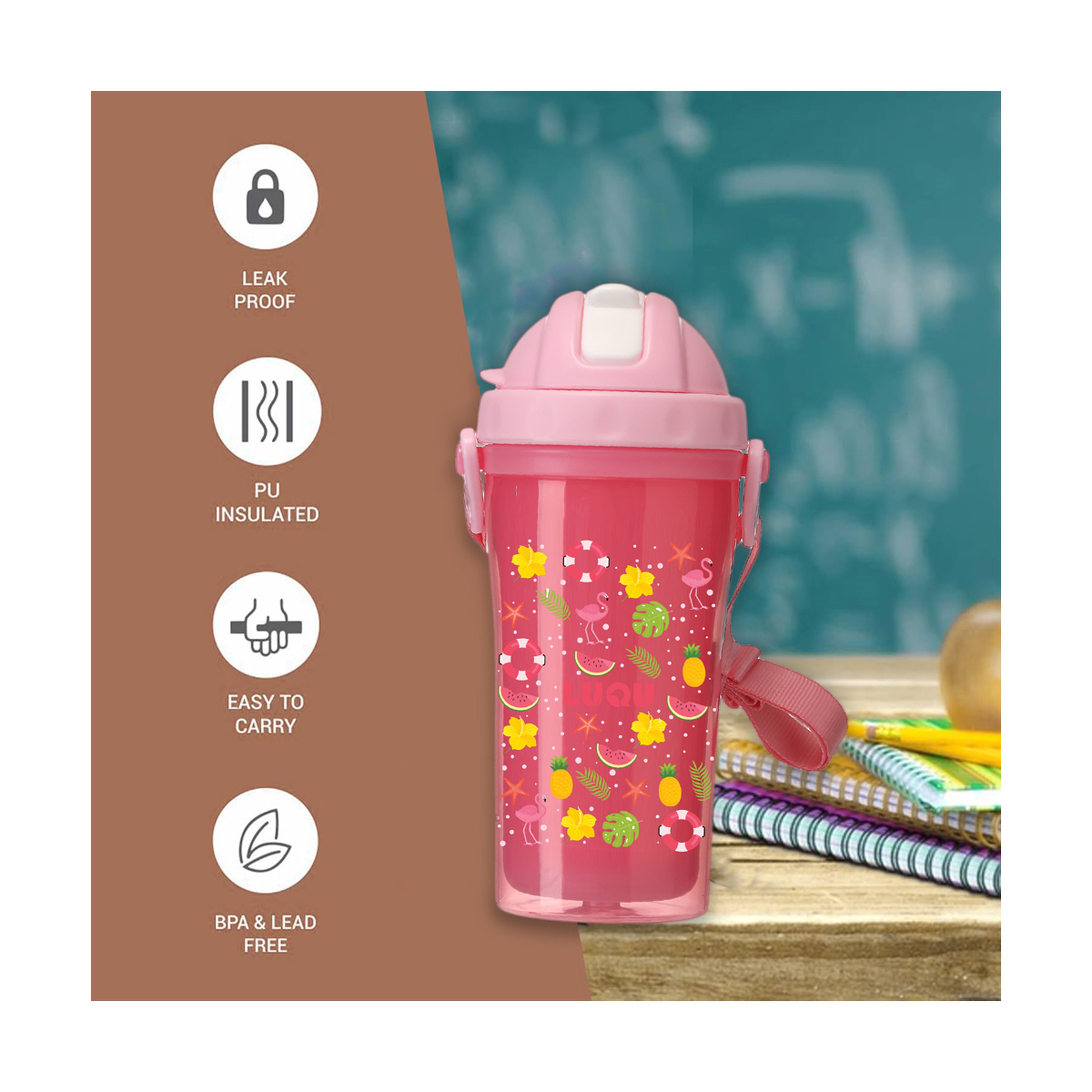 Luqu Kids Double Layer Bottle 340Ml Pink