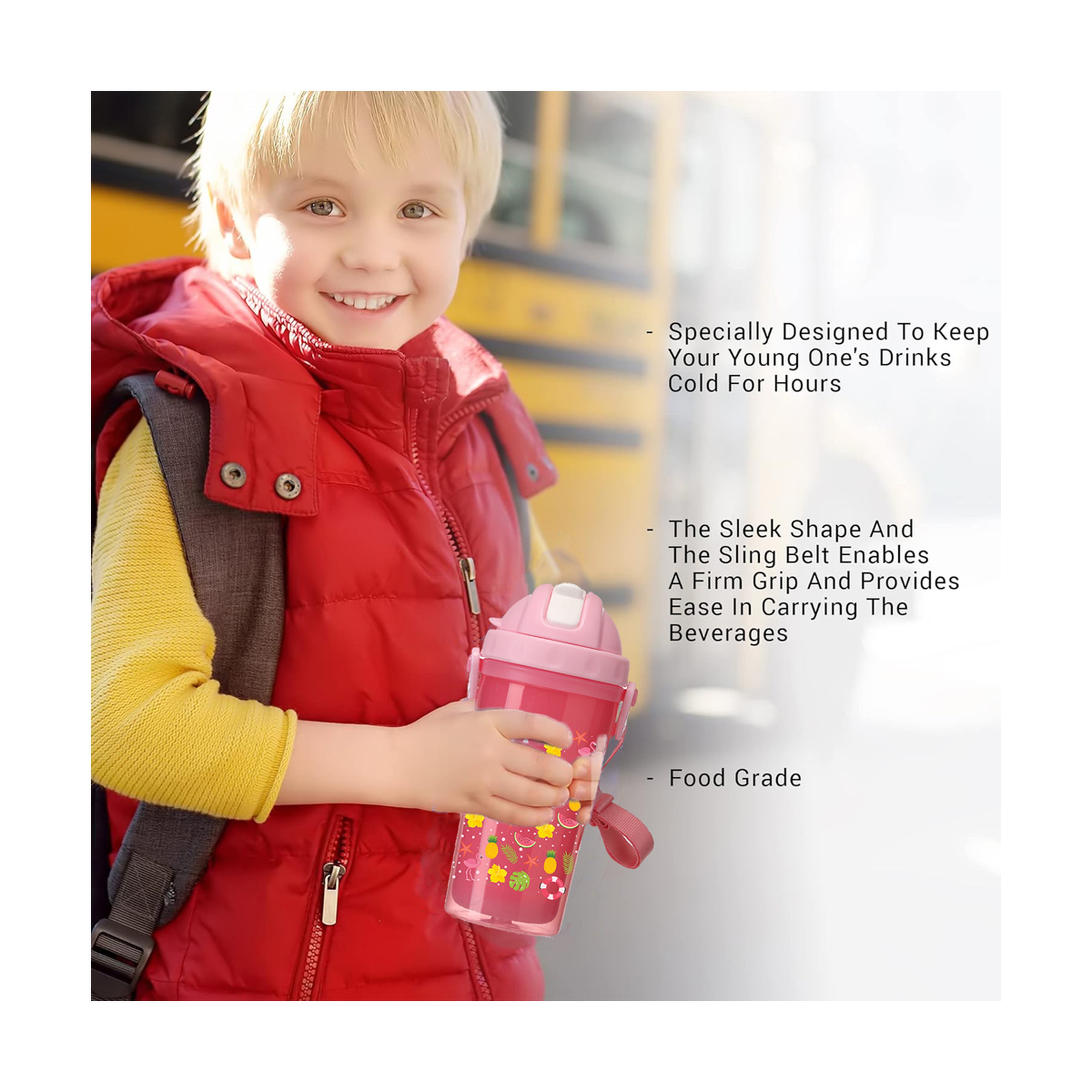 Luqu Kids Double Layer Bottle 340Ml Pink