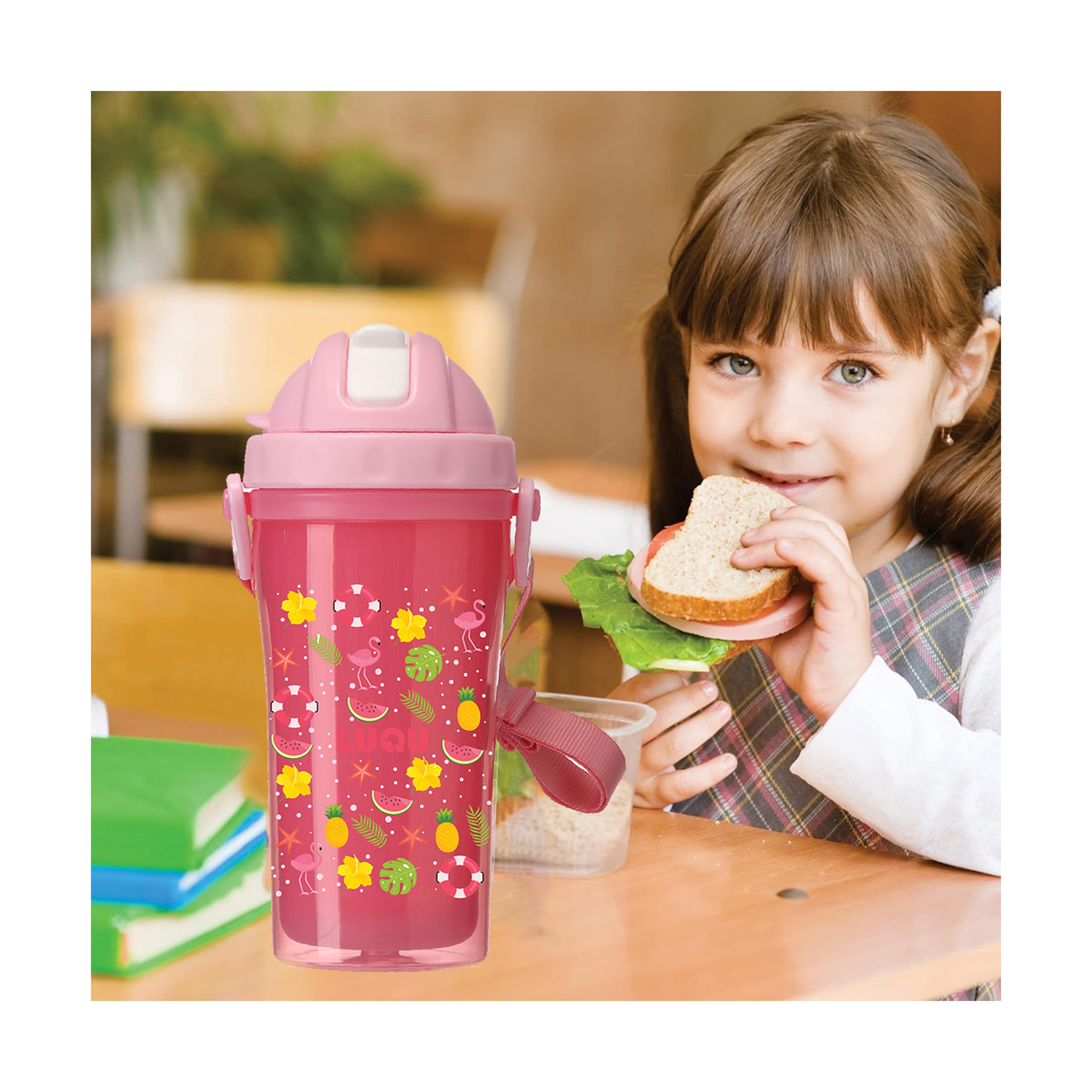 Luqu Kids Double Layer Bottle 340Ml Pink