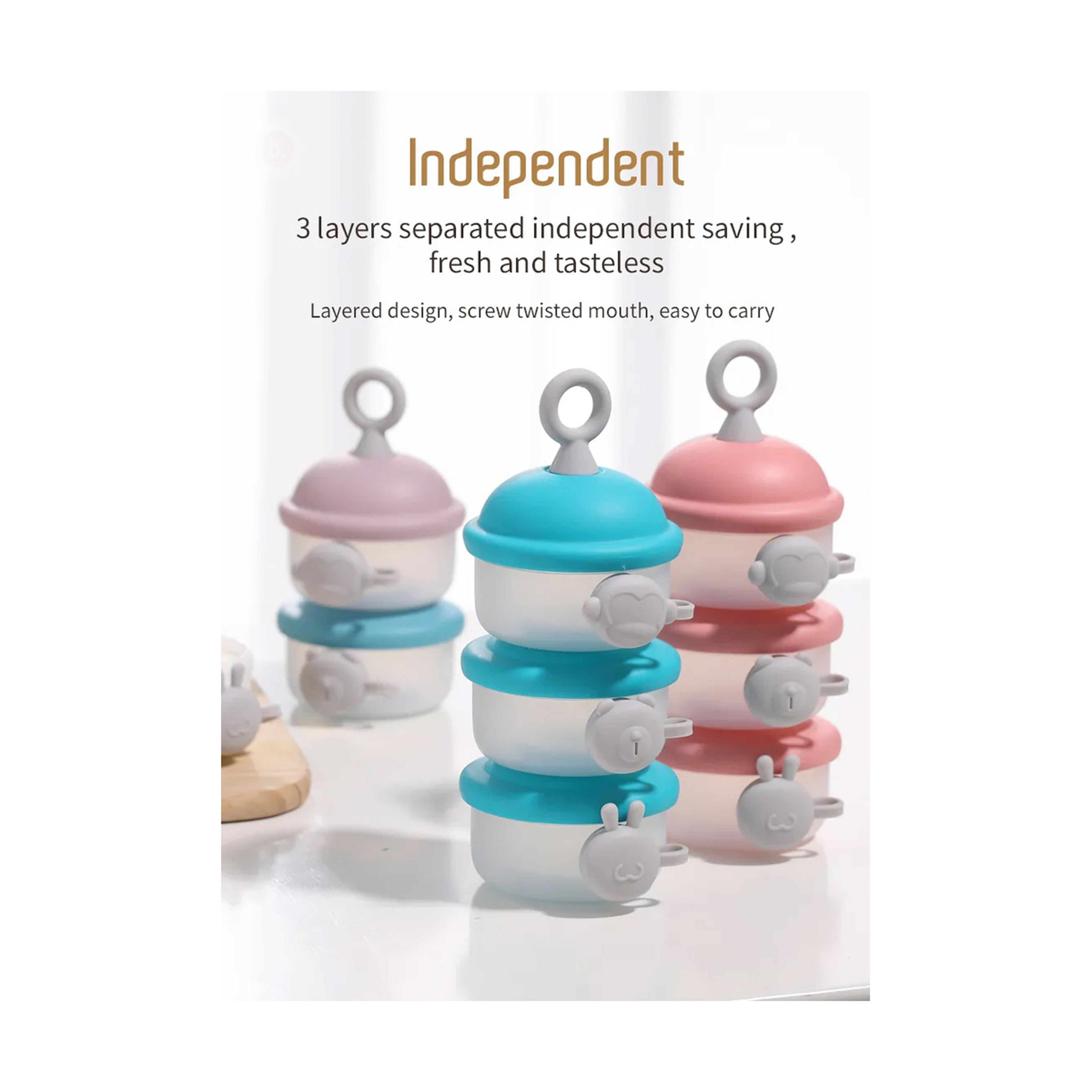 Luqu Milk Powder Container-3 Layer Pink