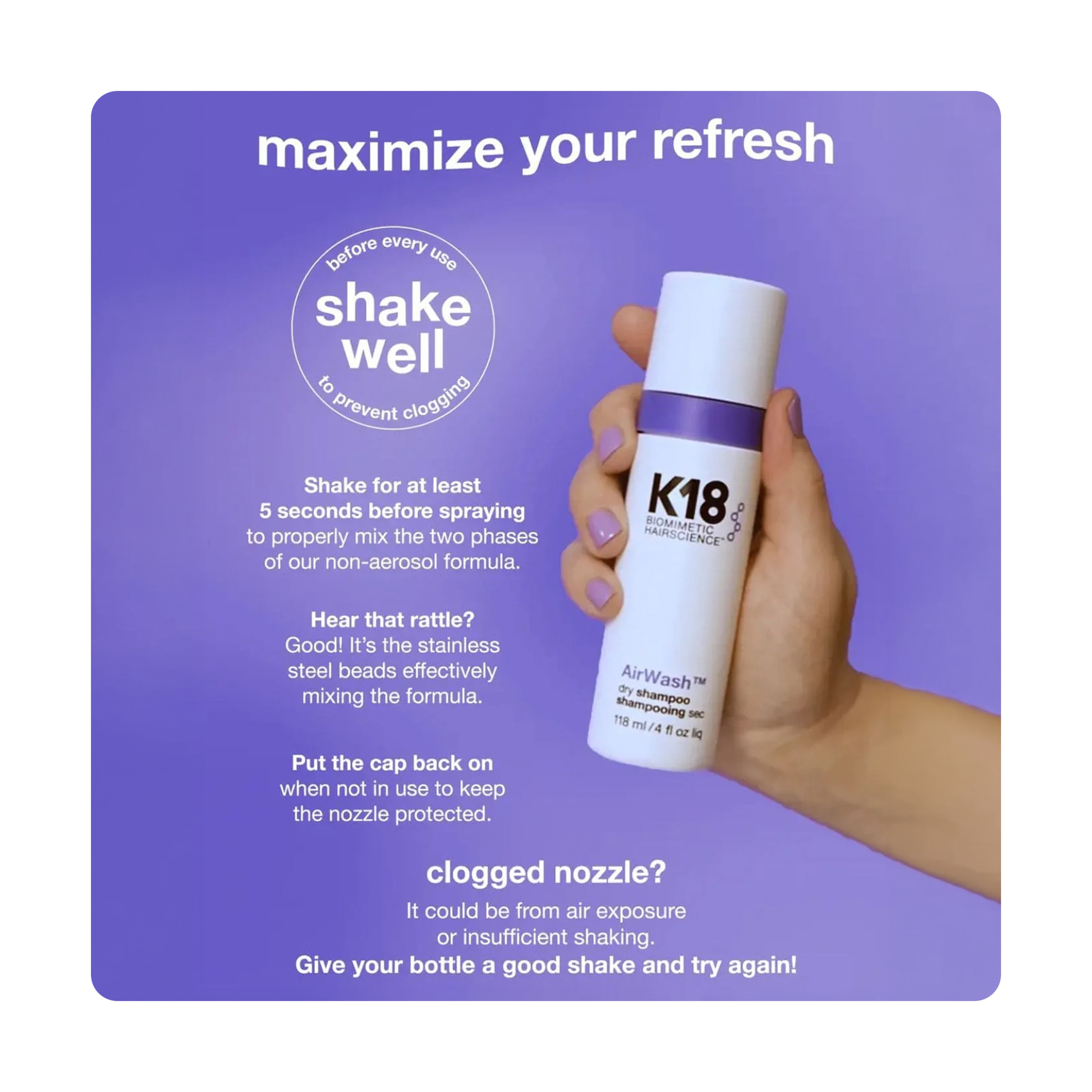 كي18 إير ووش شامبو جاف للعناية بالشعر 118 مل