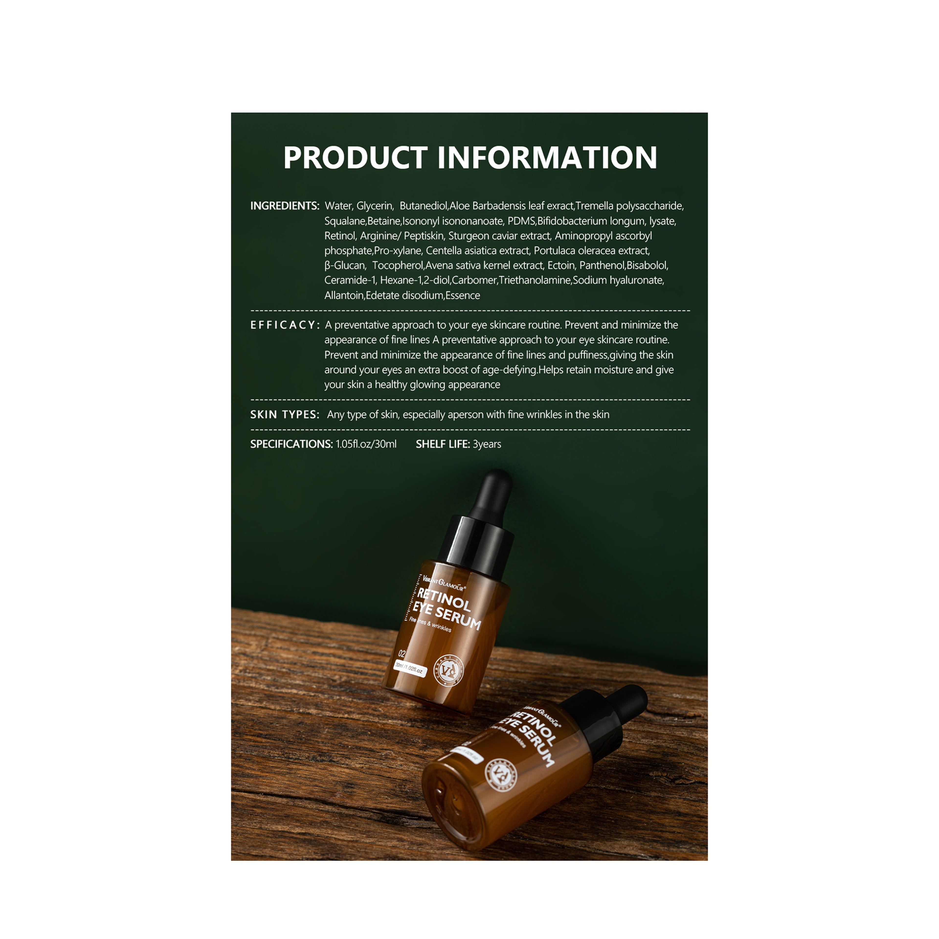 Vibrant Glamour Retinol Eye Serum for Firming, Moisturizing, and Anti-Aging 30 ml