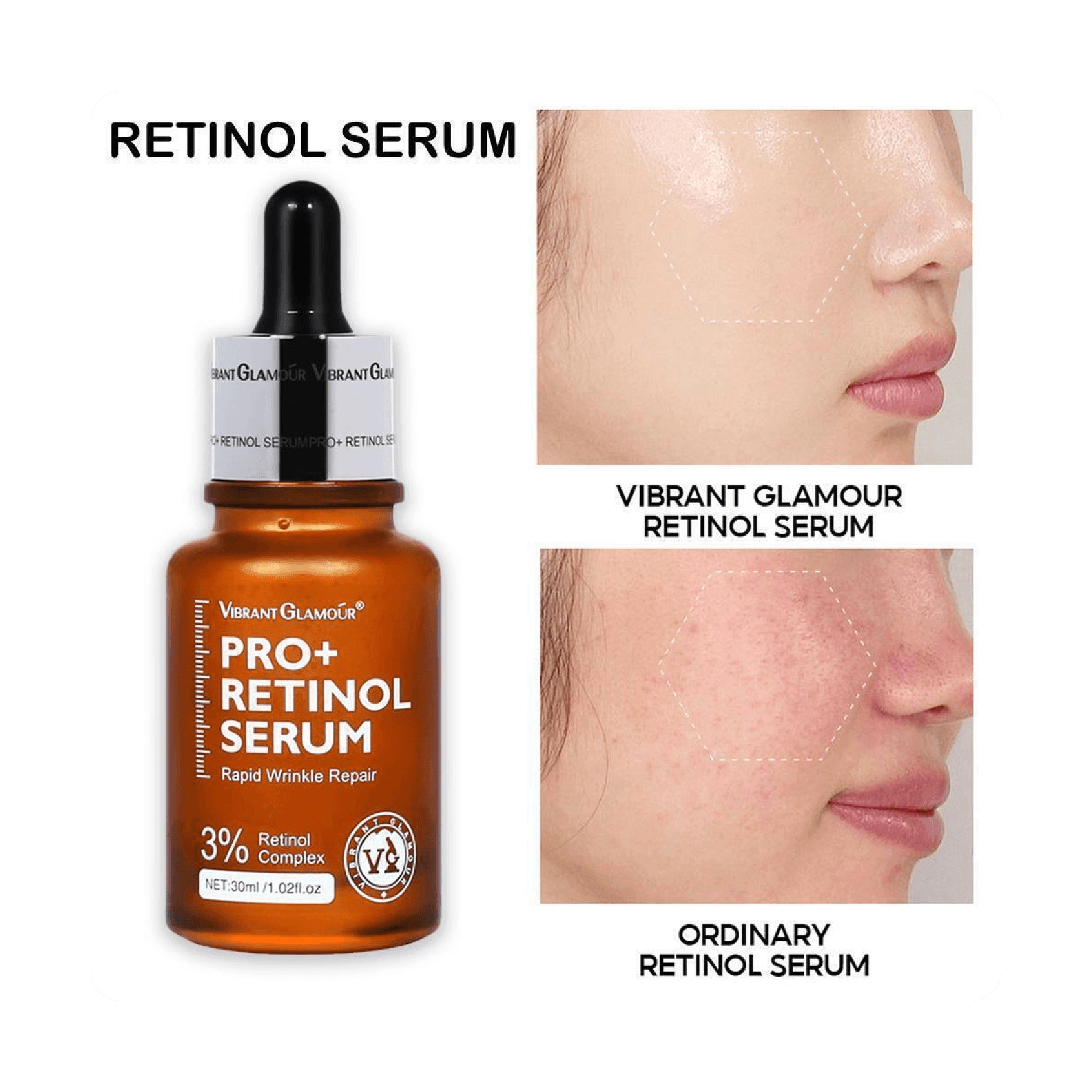 Vibrant Glamour Professional Retinol Face Serum Moisturizing, Anti-Aging, and Deep Skin Care 30 ml