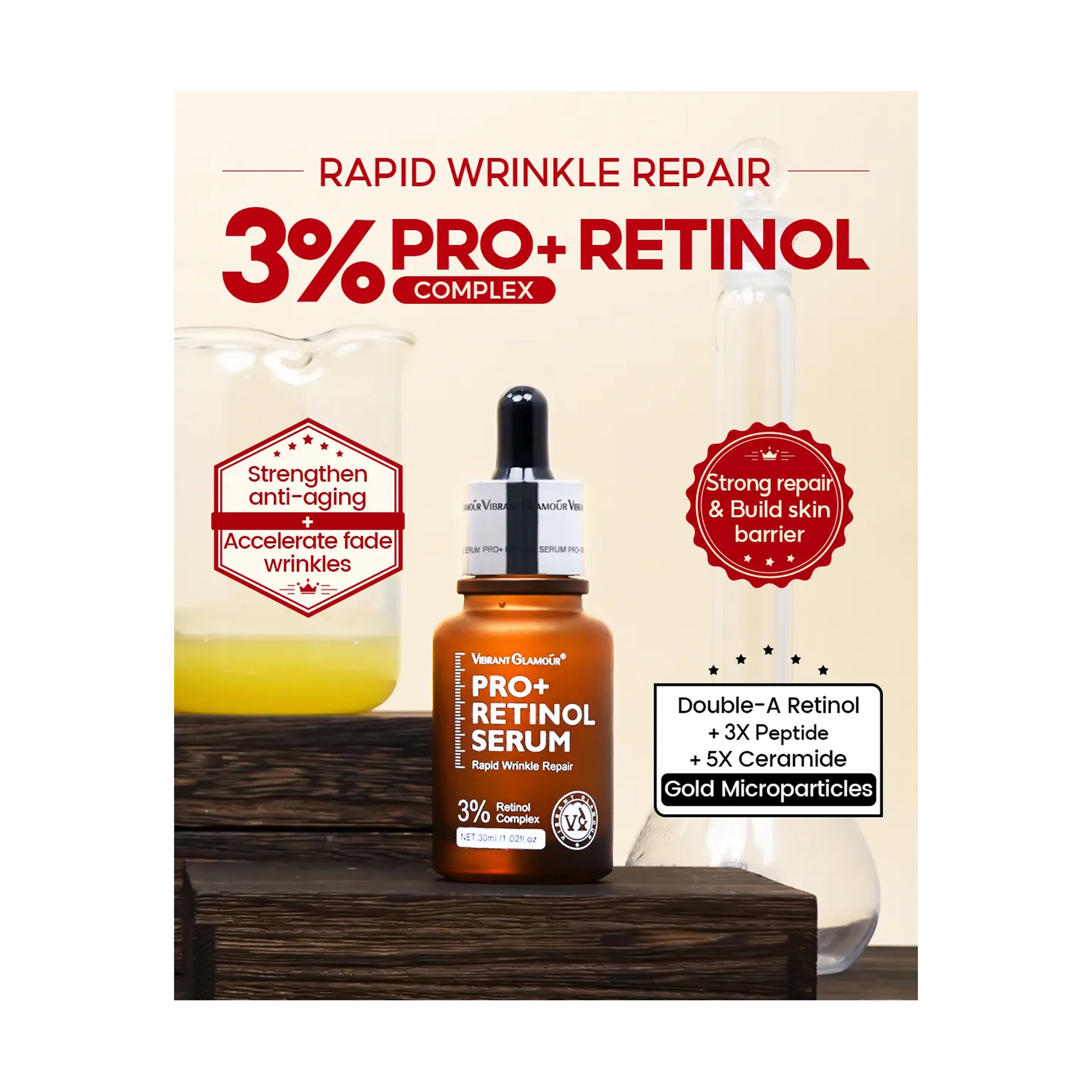 Vibrant Glamour Professional Retinol Face Serum Moisturizing, Anti-Aging, and Deep Skin Care 30 ml